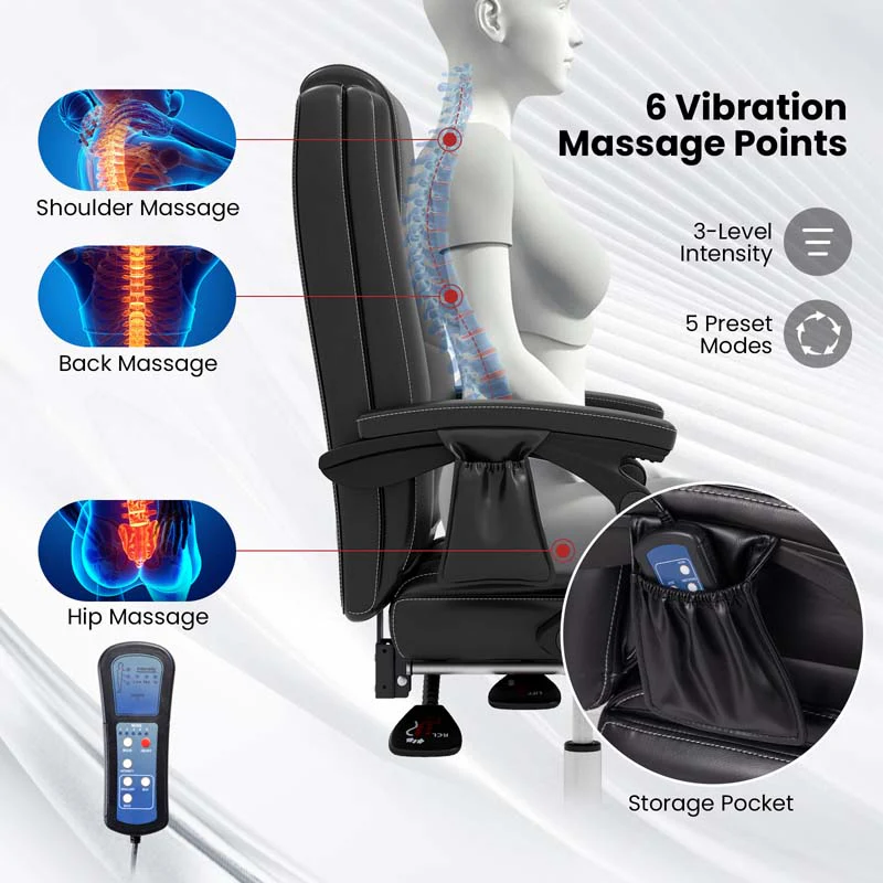Eletriclife Massage Adjustable Executive Chair with Armrests and Retractable Footrest