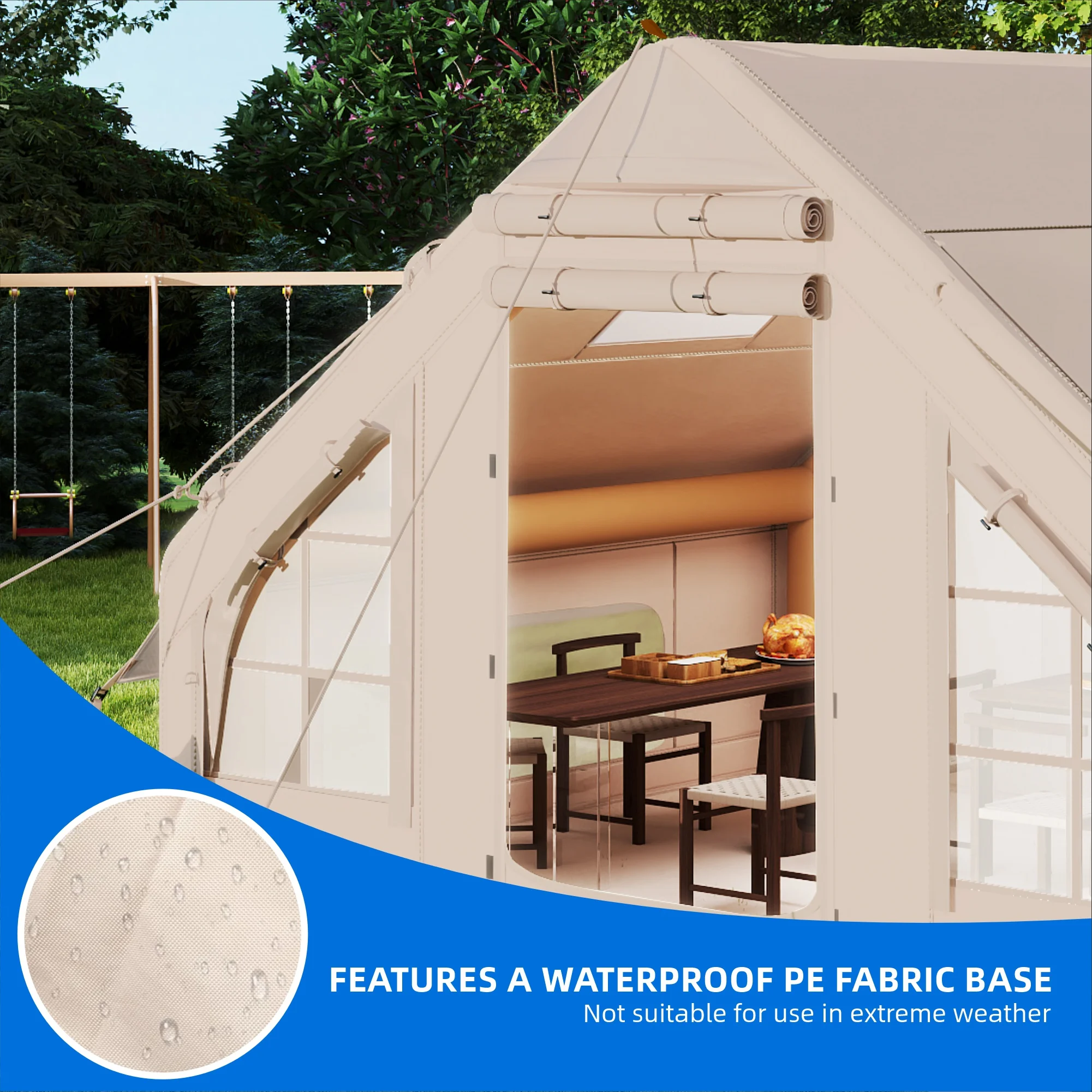 Easy Setup 4 Season Waterproof Windproof Outdoor Blow Up Glamping Tent with Pump, Suitable for 2-6 people - Image 4