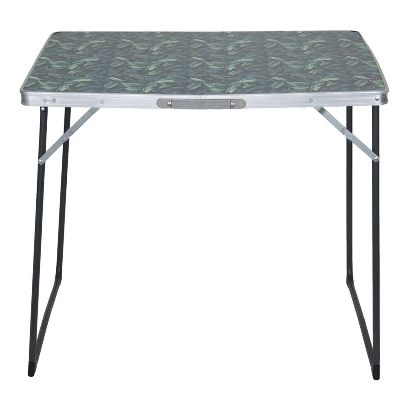 Table camping pliable acier aluminium bois motif feuillage exotique 80x60xH69cm