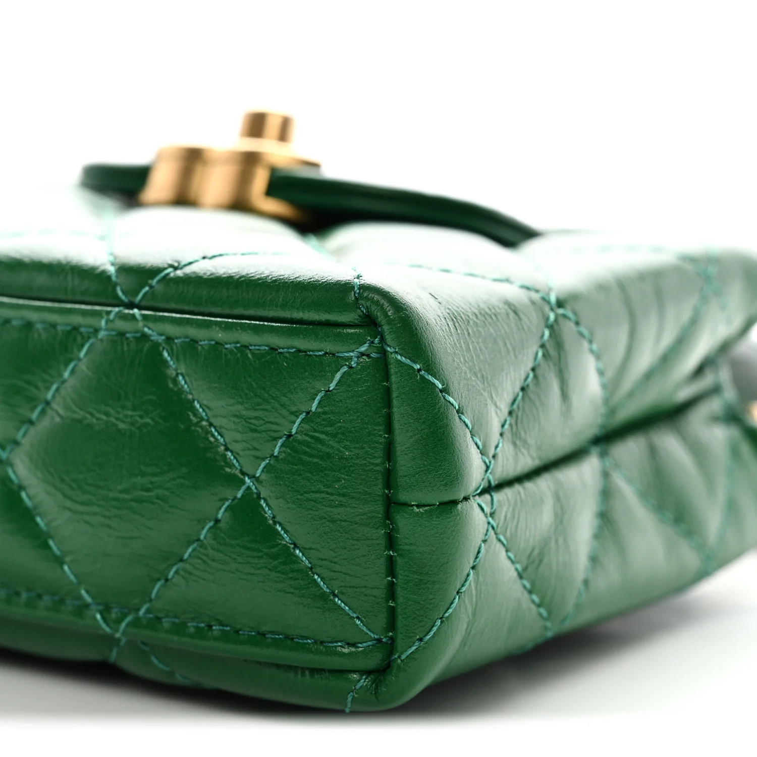Shiny Aged Calfskin Quilted Mini Nano Kelly Shopper Green