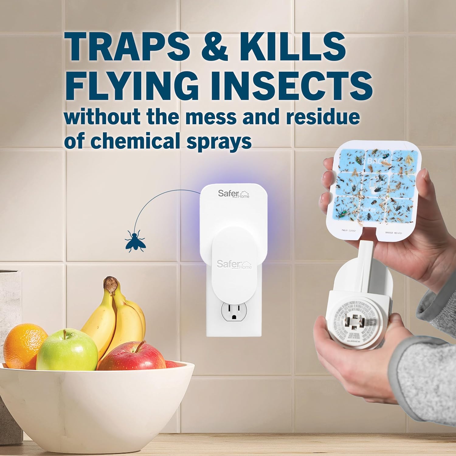 Safer Home Flying Insect Trap, Plug-in Fruit Fly Trap for Indoors, 2-Pack| Flying Insect, Moth, & Gnat Trap, Fruit Fly Killer, Fly Catcher, 24/7 Catch, Chemical-Free, 2 Traps + 2 Glue Cards, SH502-2SR
