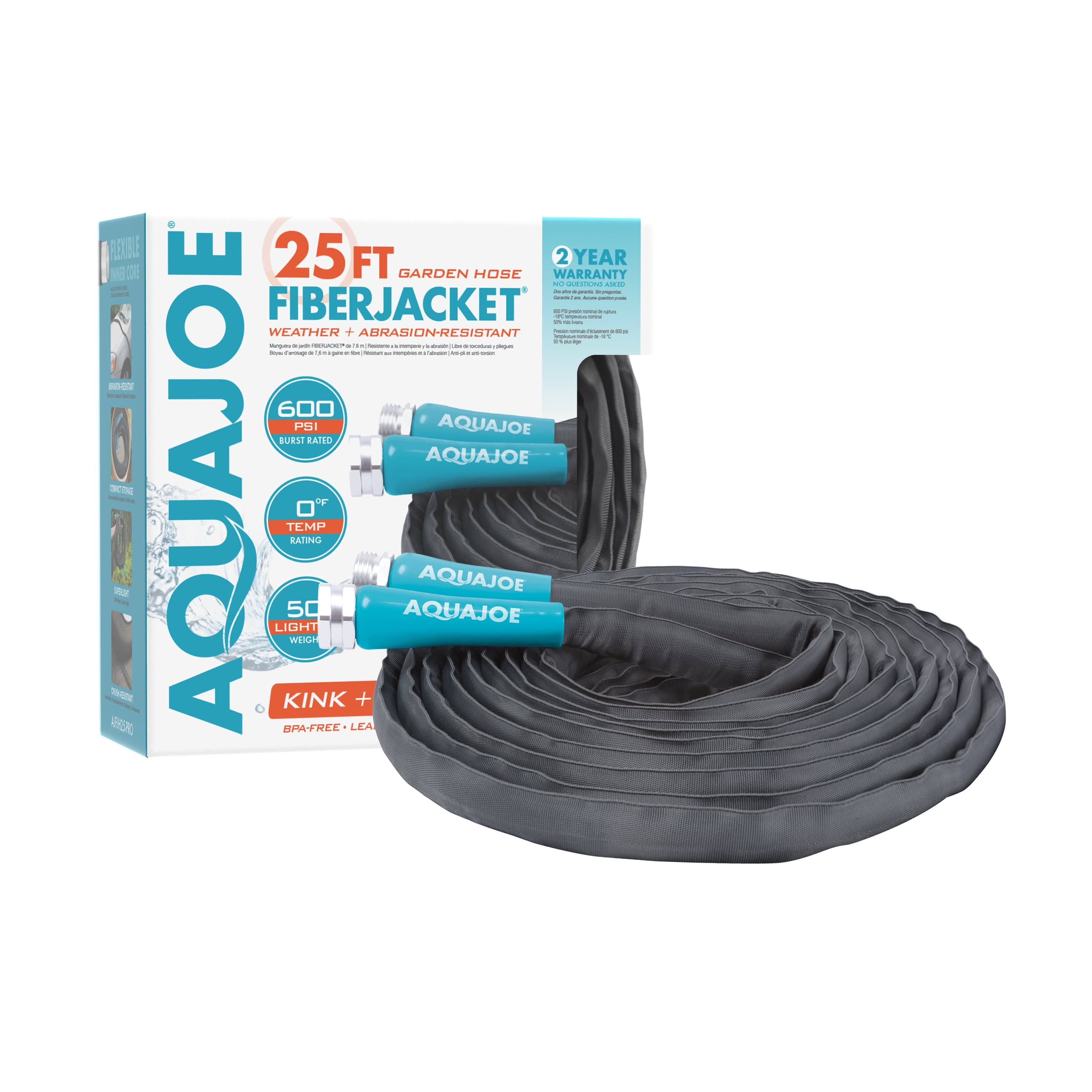 Aqua Joe AJFJH25-PRO Ultra Flexible Kink Free Fiberjacket Garden Hose
