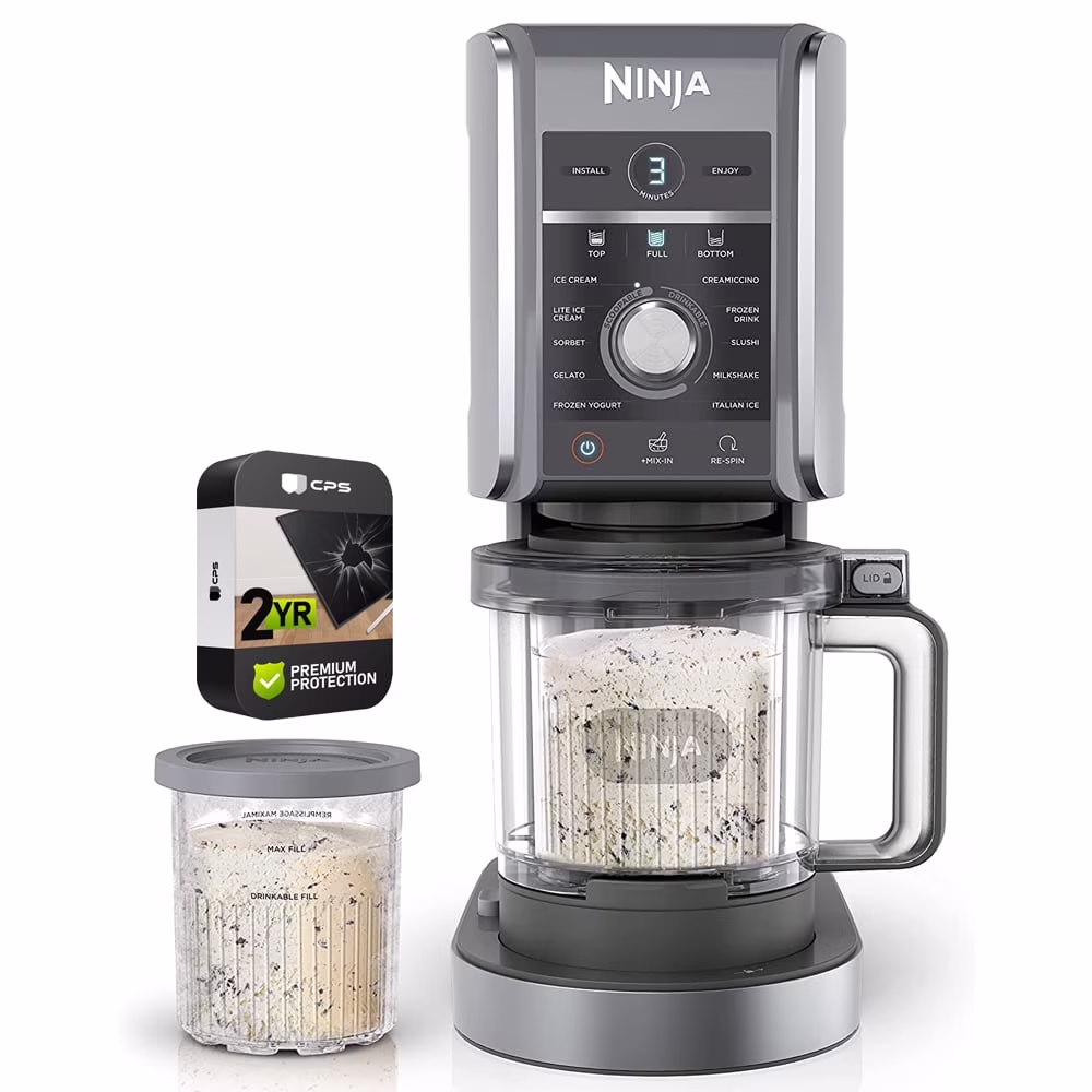 Restored NC501 CREAMi Deluxe 11-in-1 XL Ice Cream Maker Silver Bundle with 2 YR CPS Enhanced Protection Pack (Refurbished)