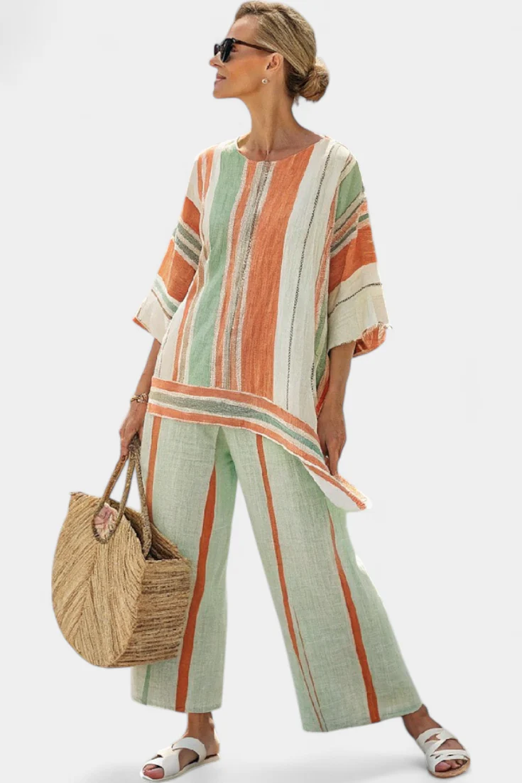 Elisabetta – top asymétrique élégant et pantalon à jambes larges
