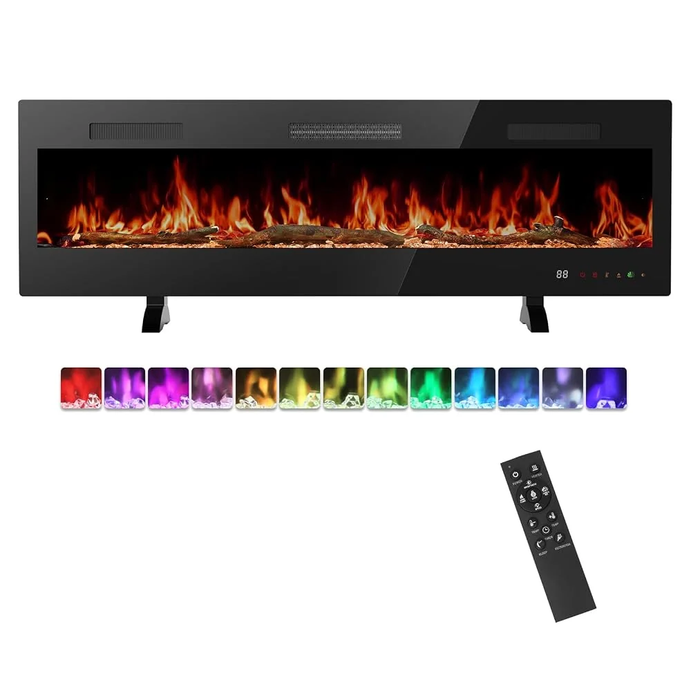 Sweetcrispy 60Inch Electric Fireplace, Freestanding/Wall Mounted/Recessed