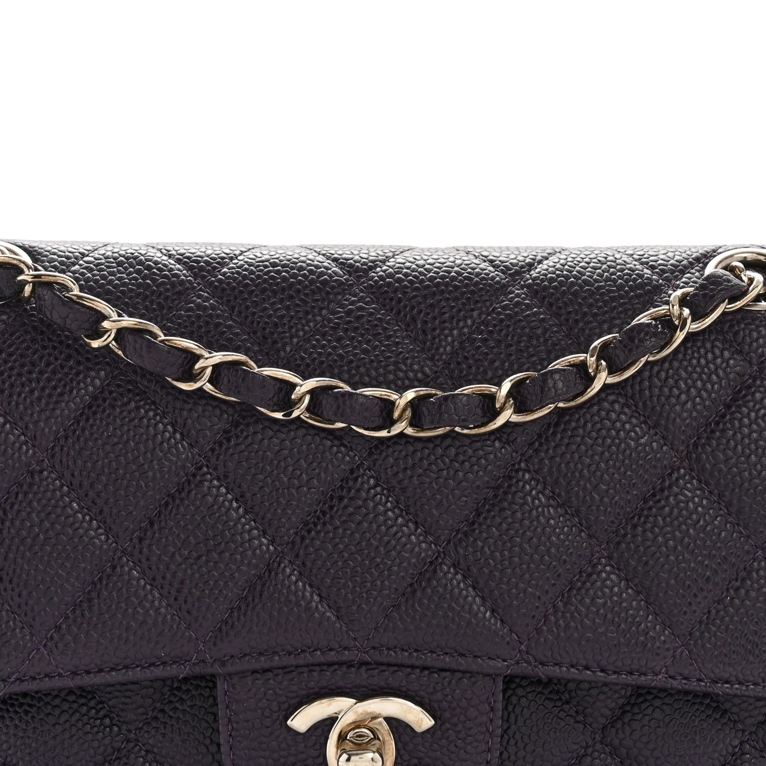 Caviar Quilted Small Double Flap Dark Purple