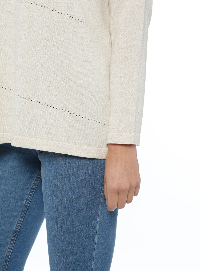 Pull femme coupe ample coton et lin beige nature