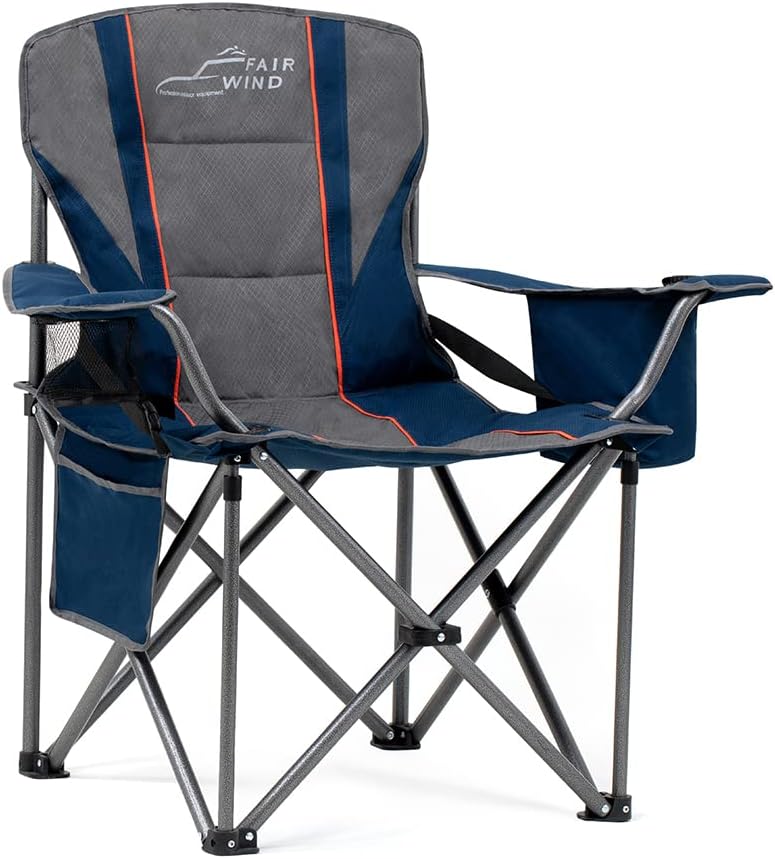 2 Pack Oversized Fully Padded Camping Chair with Lumbar Support, Heavy Duty Cooler Bag Fold Chair Support 450 LBS