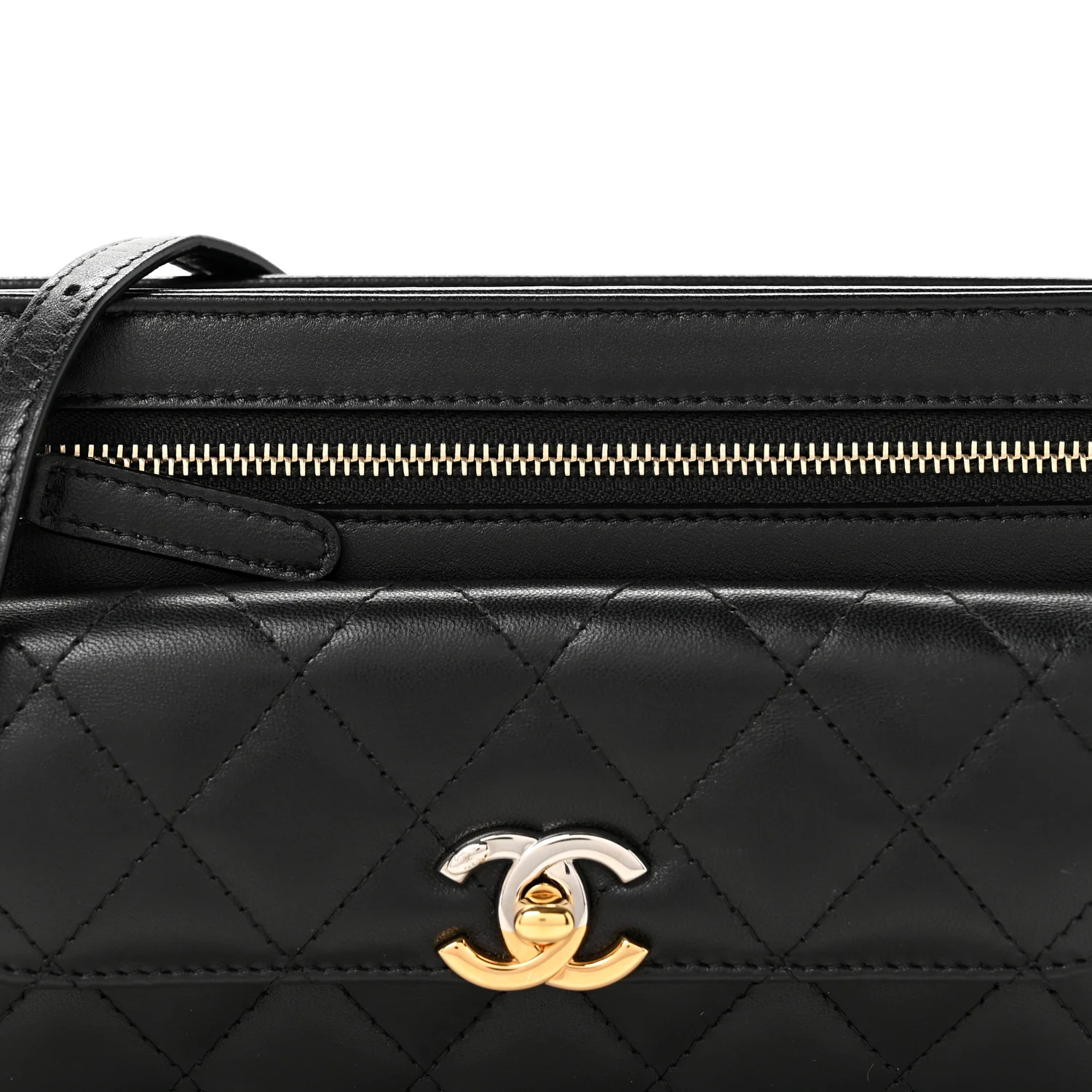 Lambskin Quilted Front Pocket Clutch With Chain Black