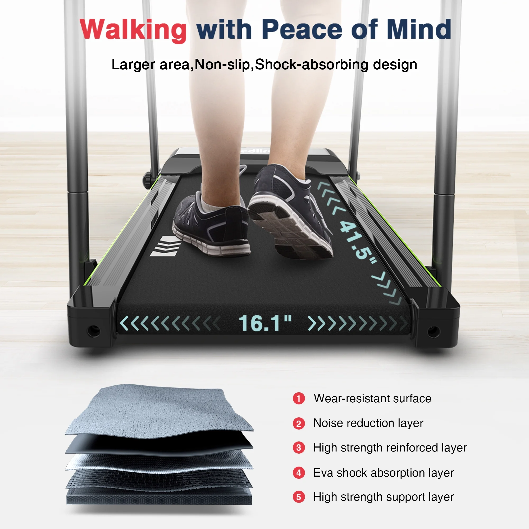 Treadmill for Seniors with Long Handrails Recovery Treadmill for Walking 300 lbs Weight Capacity Walking Treadmill Elderly with Desk Cup Holder (Glossy Black) Image 4