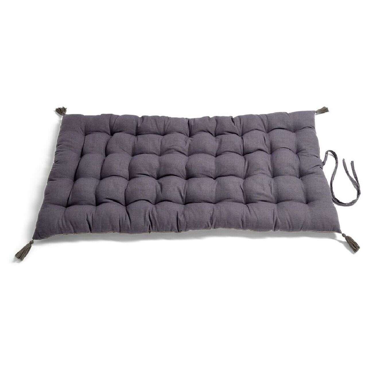 Matelas de sol 120x60cm pompons polycoton gris