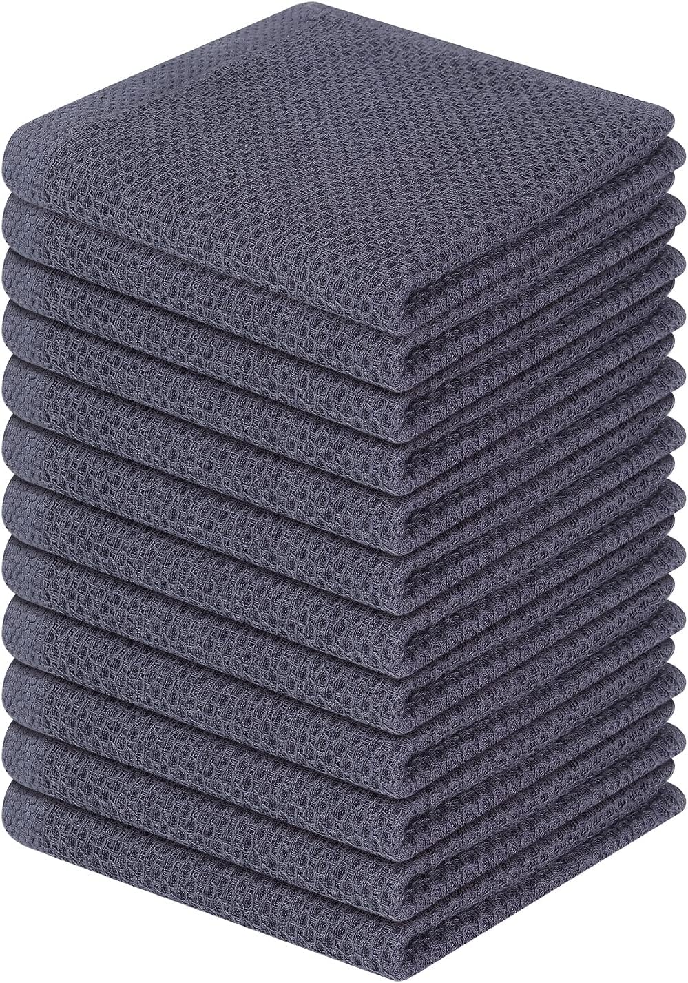 Homaxy 100% Cotton Waffle Weave Kitchen Dish Cloths 6-Pack, Dark Grey