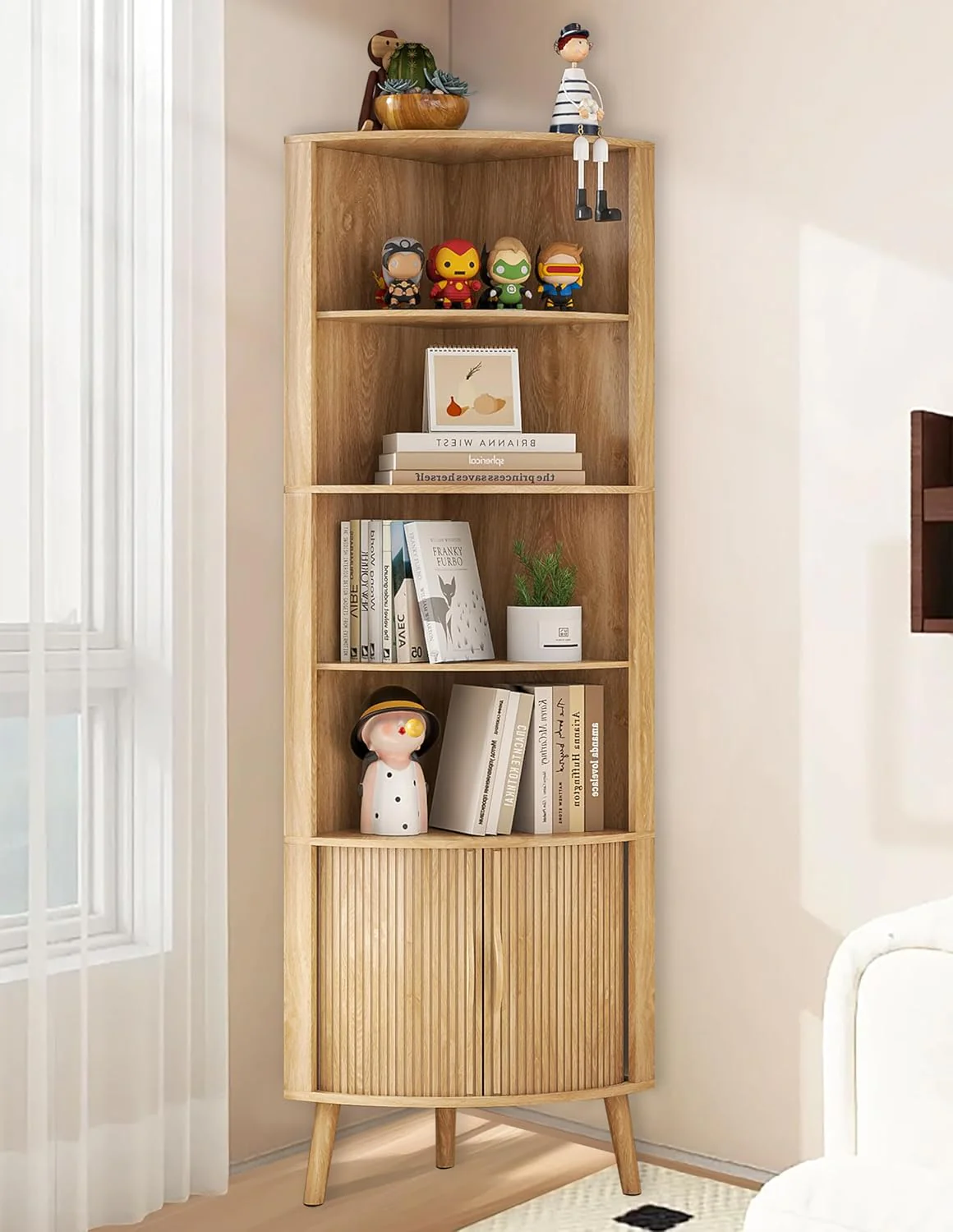 Meuble d'angle de rangement moderne pour salle de bain, hauteur 169,7 cm (66,73 po).