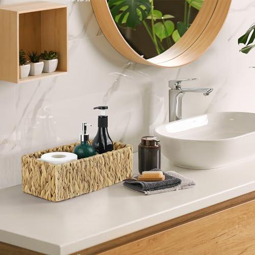 Coastal Rose 2 Pack Wicker Baskets For Organizing, Wicker Tank Topper Baske,Hand-Woven Natural Water Hyacinth Storage Baskets For Bathroom