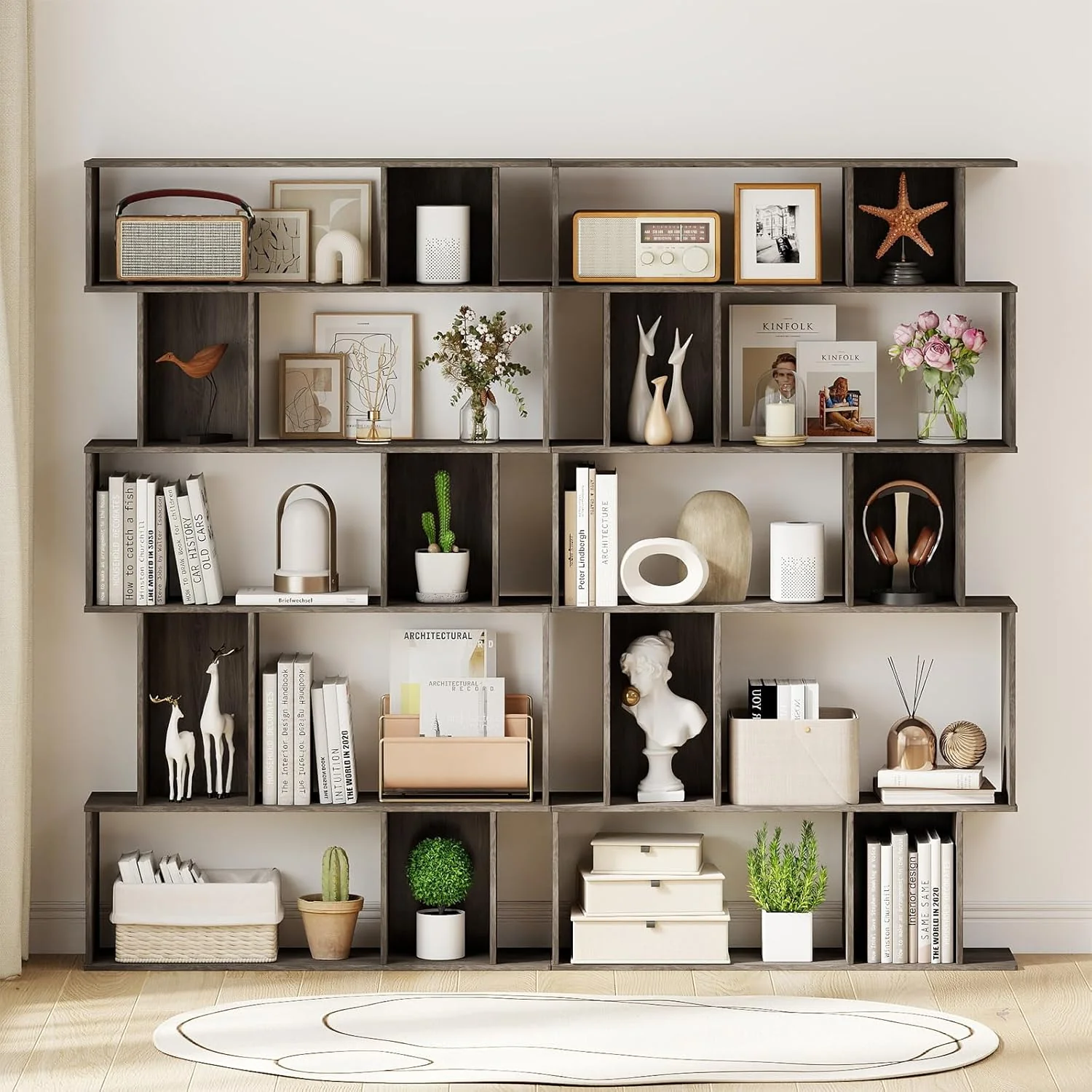 Tangkula Geometric Bookshelf 5-Tier Bookcase with Open Shelves and Closed-back Cubes