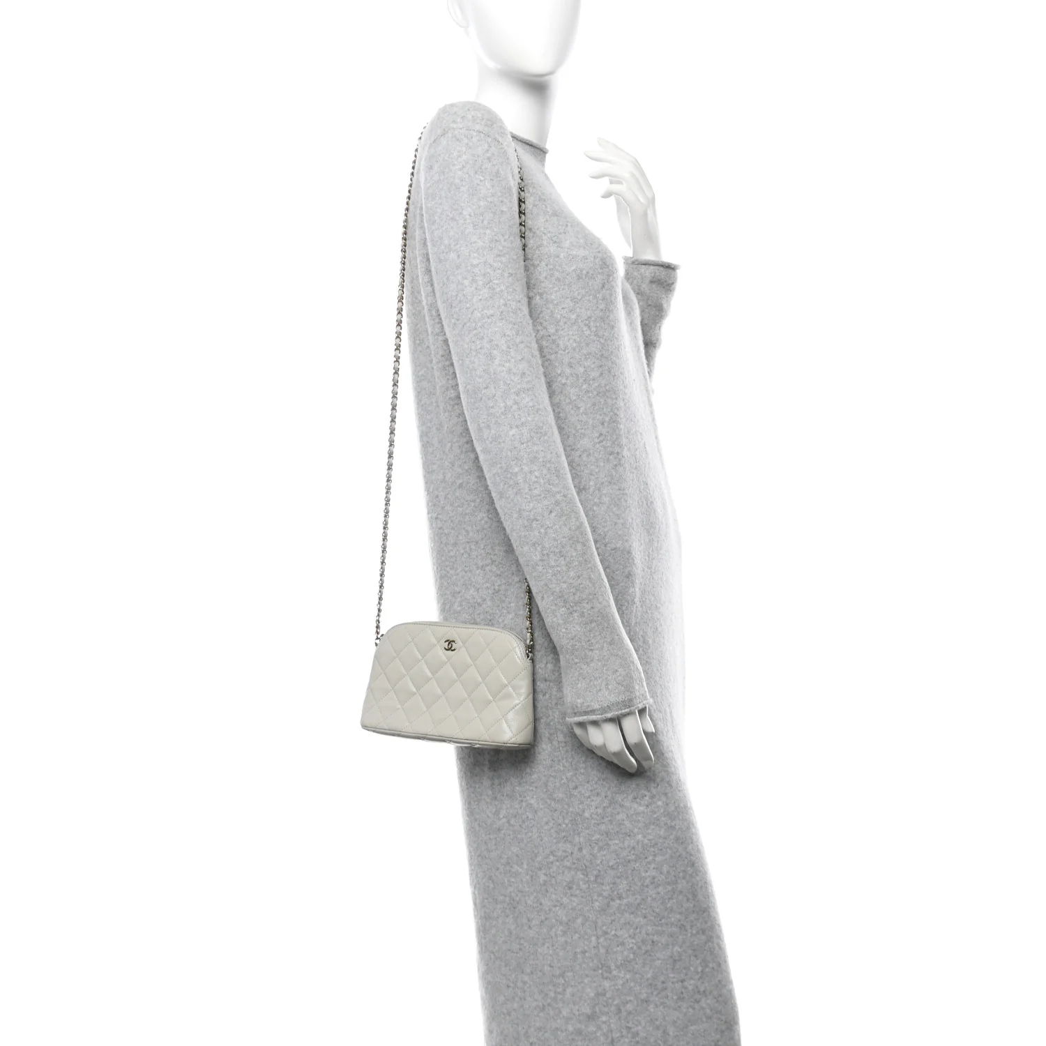 Caviar Quilted Classic Clutch With Chain Light Grey