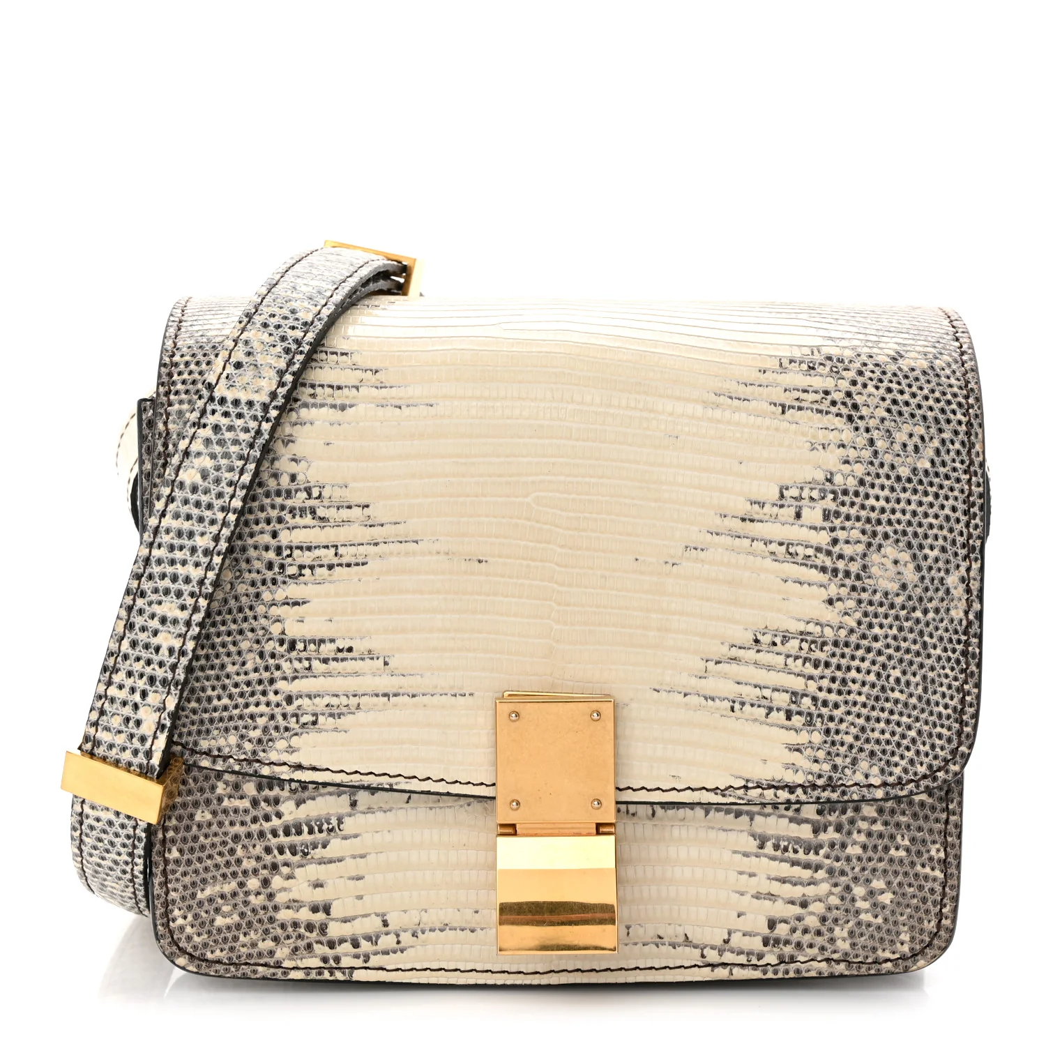 Lizard Small Classic Box Flap Bag Natural