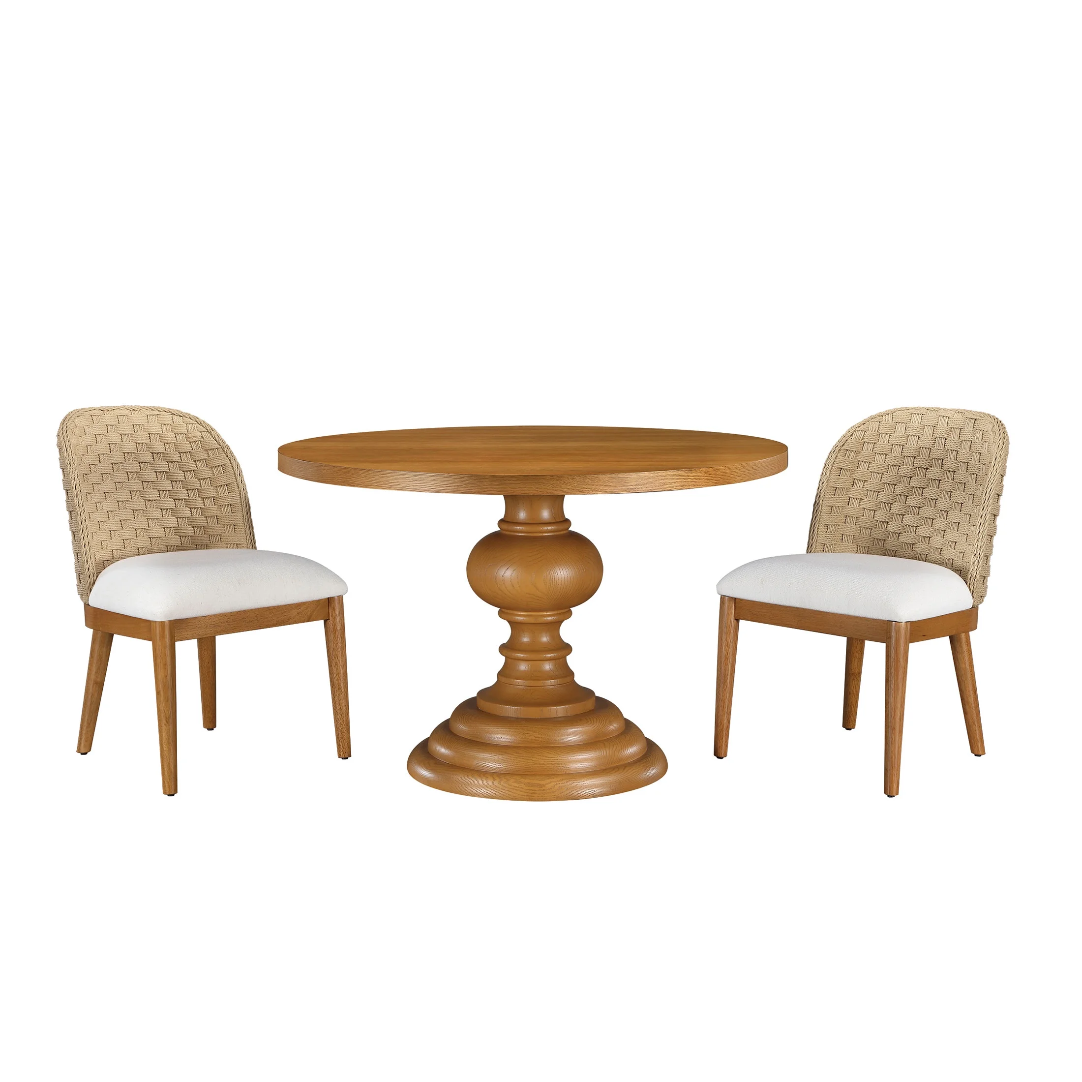 Perry Round Dining Table with Warm Brown Finish and Pedestal Base - Image 7