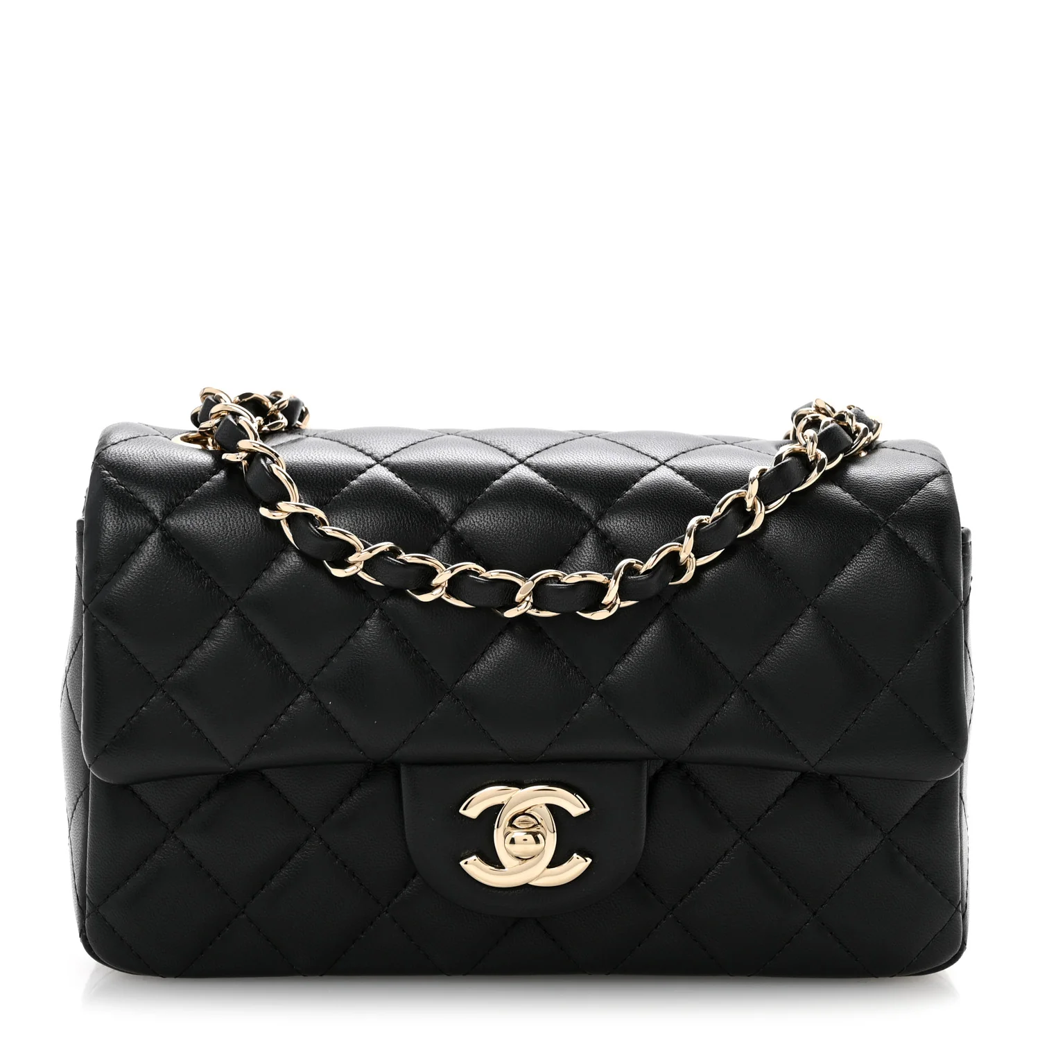 Lambskin Quilted Mini Rectangular Flap Black