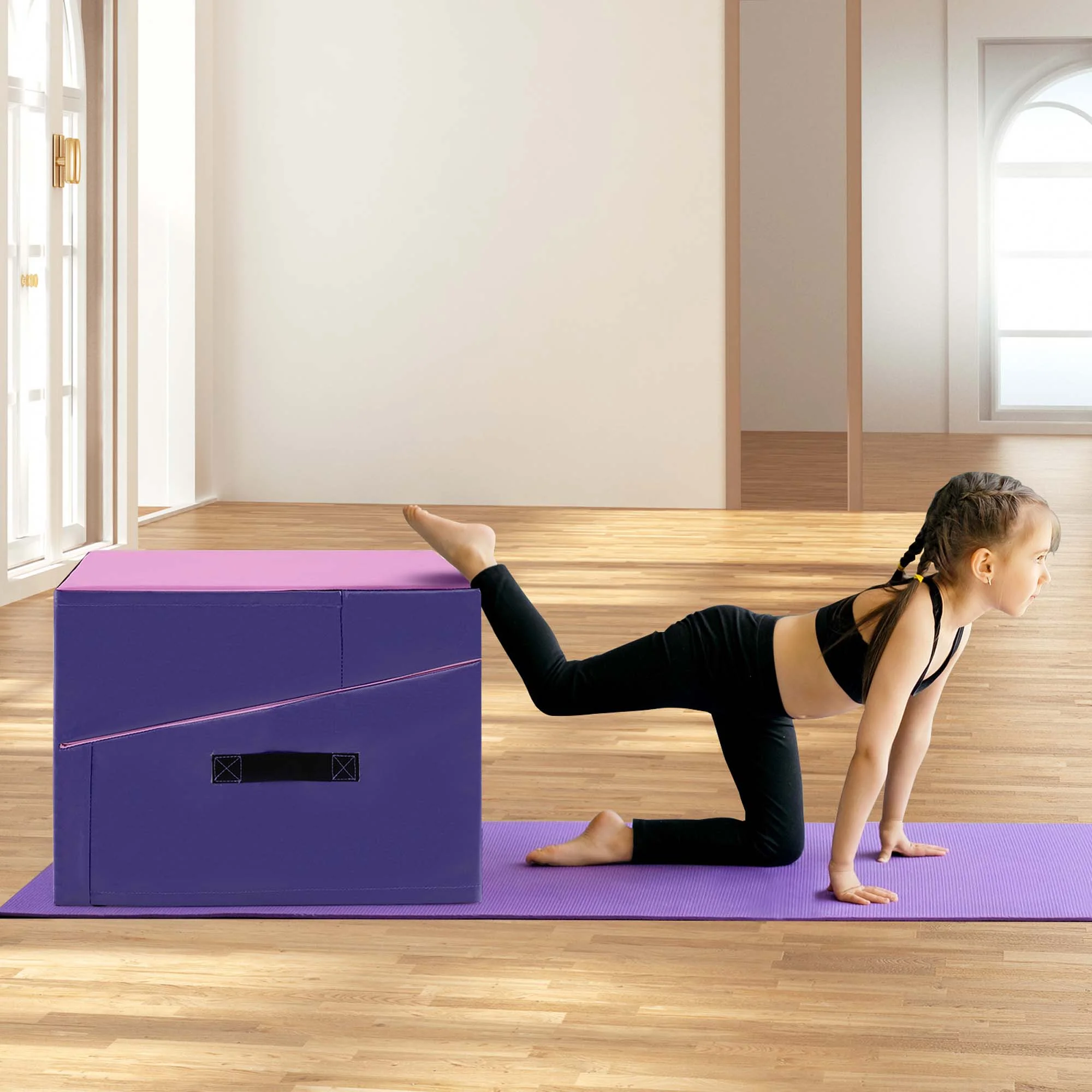 Gymnastics Tumbling Mat Folding Incline Yoga Mat with Non-slip PVC Leather Pink(Pink) - Image 5