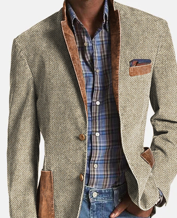 Blazer à chevrons, simple boutonnage, poches et revers cranté