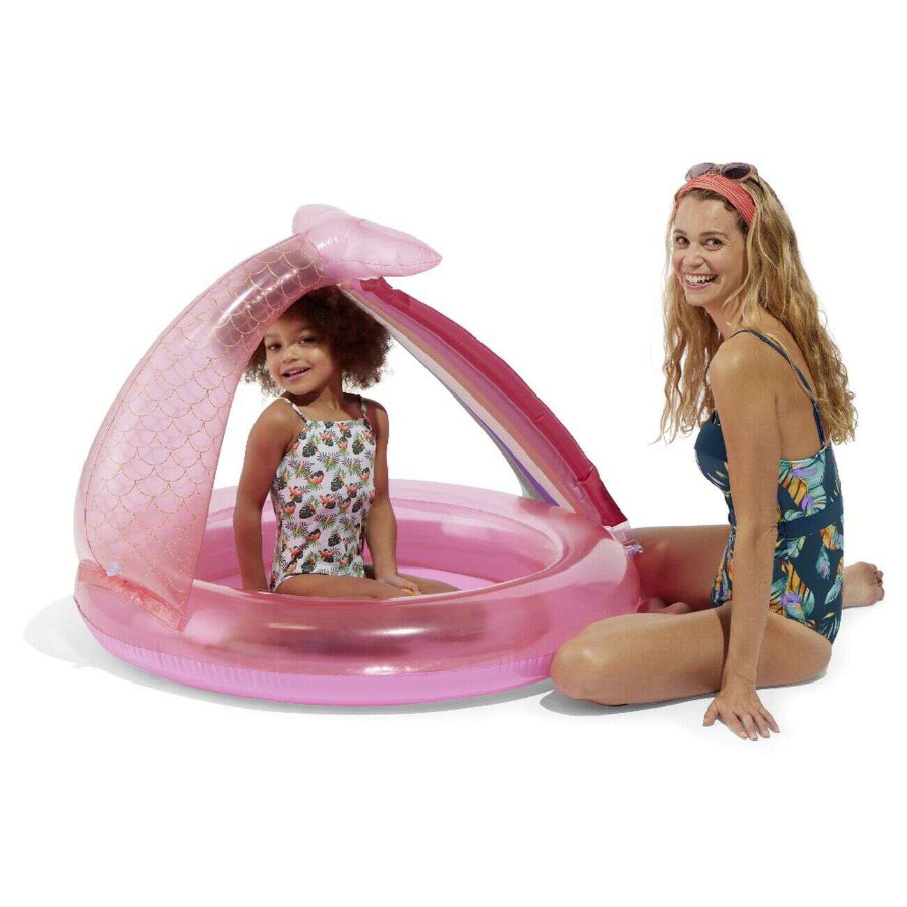 Piscinette gonflable enfant ombrelle sirène rose Ø100xH83cm