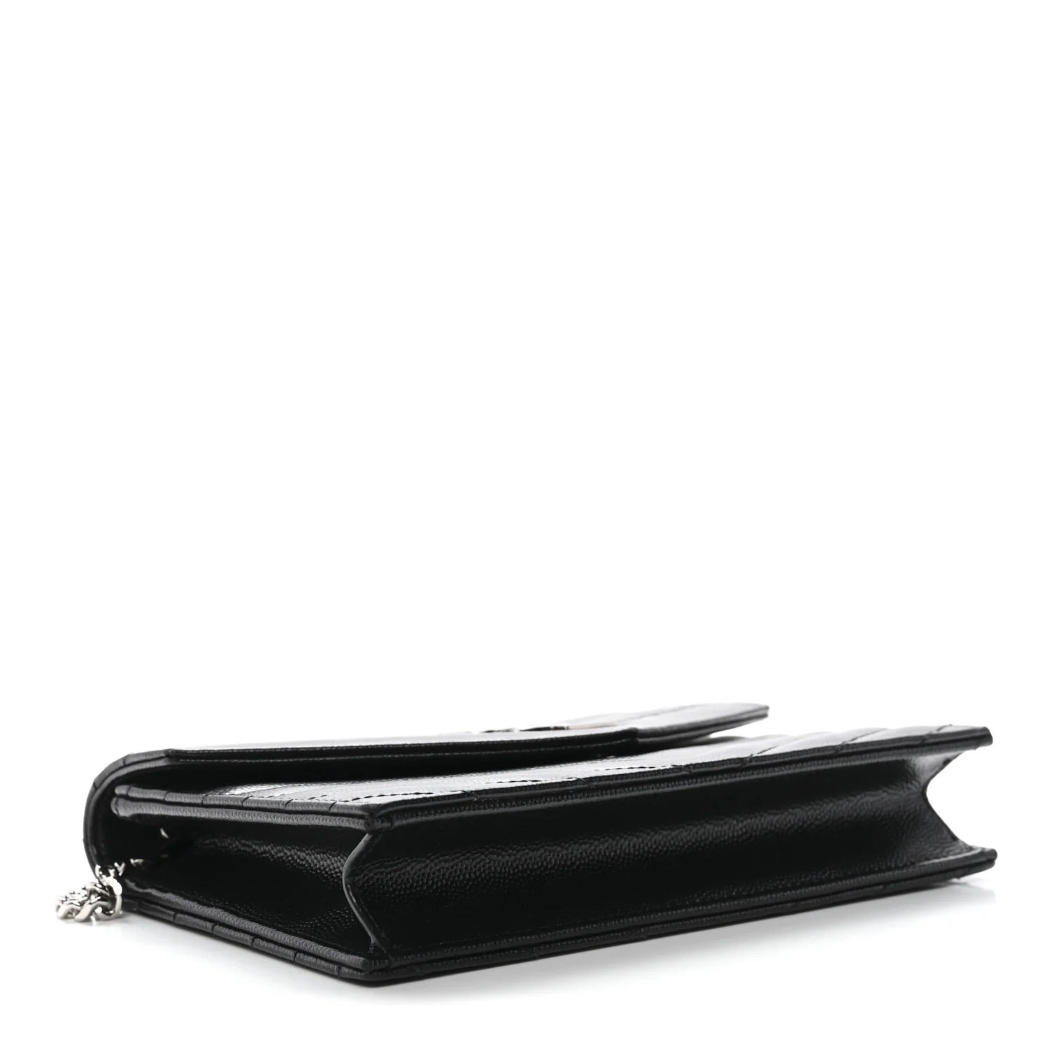 Grain De Poudre Matelasse Chevron Monogram Envelope Chain Wallet Black