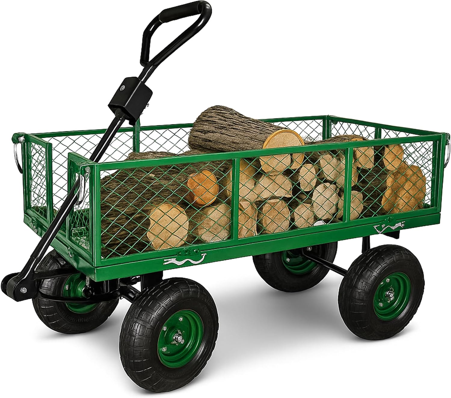 Backyard Expressions Heavy Duty Garden Cart 400 lb Utility Wagon Cart with Removable Mesh Sides, Powder-Coated Steel Bed, Pneumatic Tires, Pull Handle Yard Cart