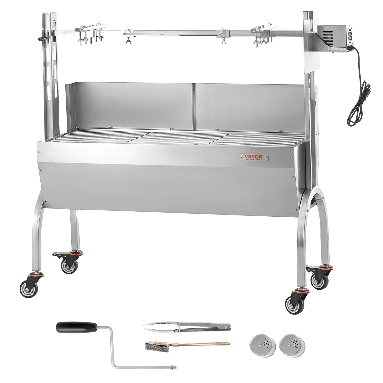 Rotisserie Grill with Windscreen, BBQ Whole Pig Lamb Goat Charcoal Spit Grill, 46 Inch 132 Lbs Capacity, Electric 52W Motor Stainless Steel Roaster with Lockable Wheels, for Camping Outdoor - Image 5