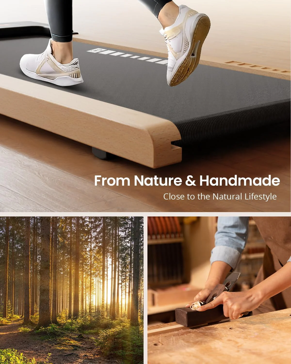Sunnyroad 2.5HP Walking Pad Wood Under Desk Treadmill, Portable Mini Treadmill with Remote Control, Bluetooth, 265 lb Capacity, Installation - Free Jogging Machine for Home/Office