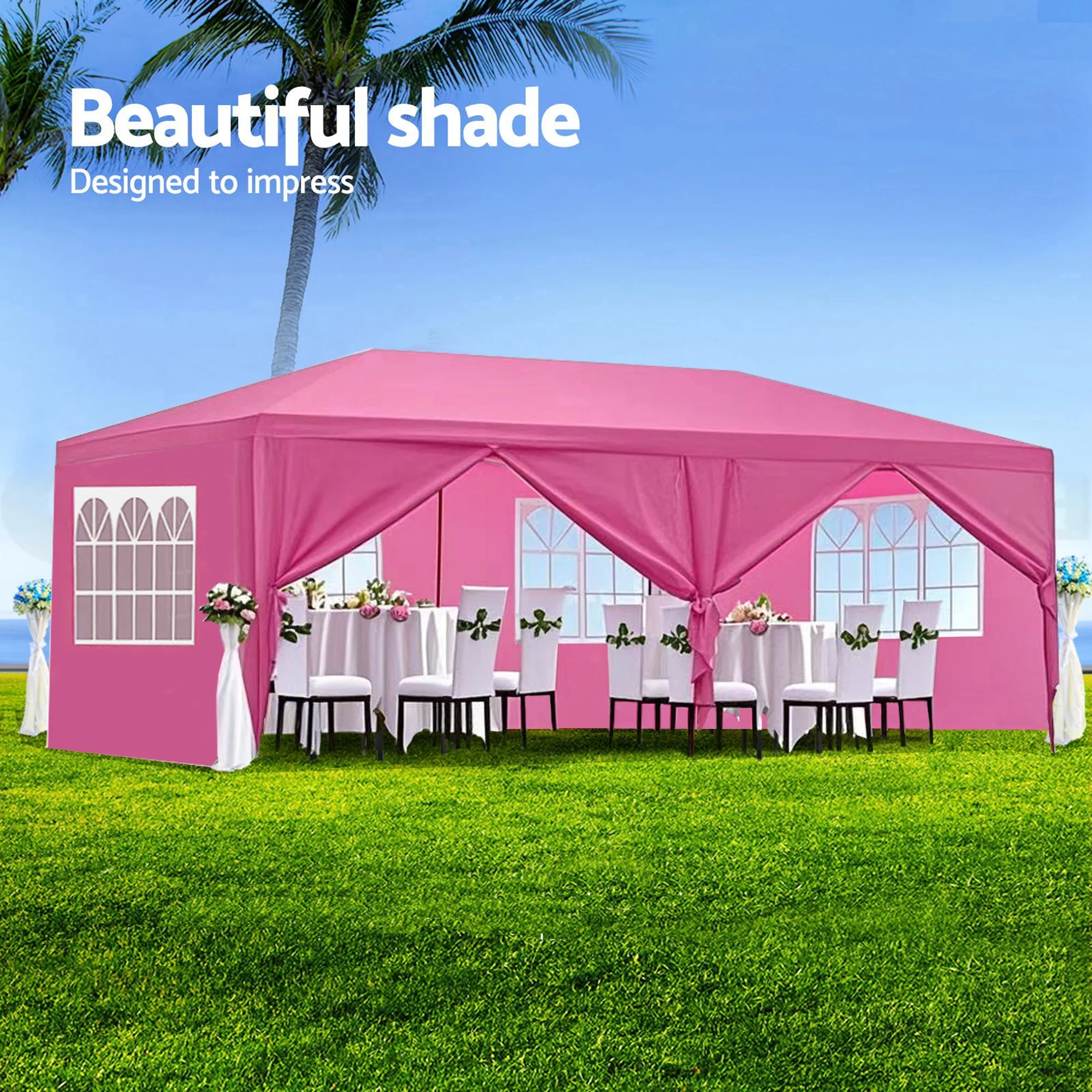 10'x20' Canopy Tent Wedding Party Outdoor Gazebo with 6 Removable Sidewalls for Weddings and Events,Pink(Pink) - Image 3