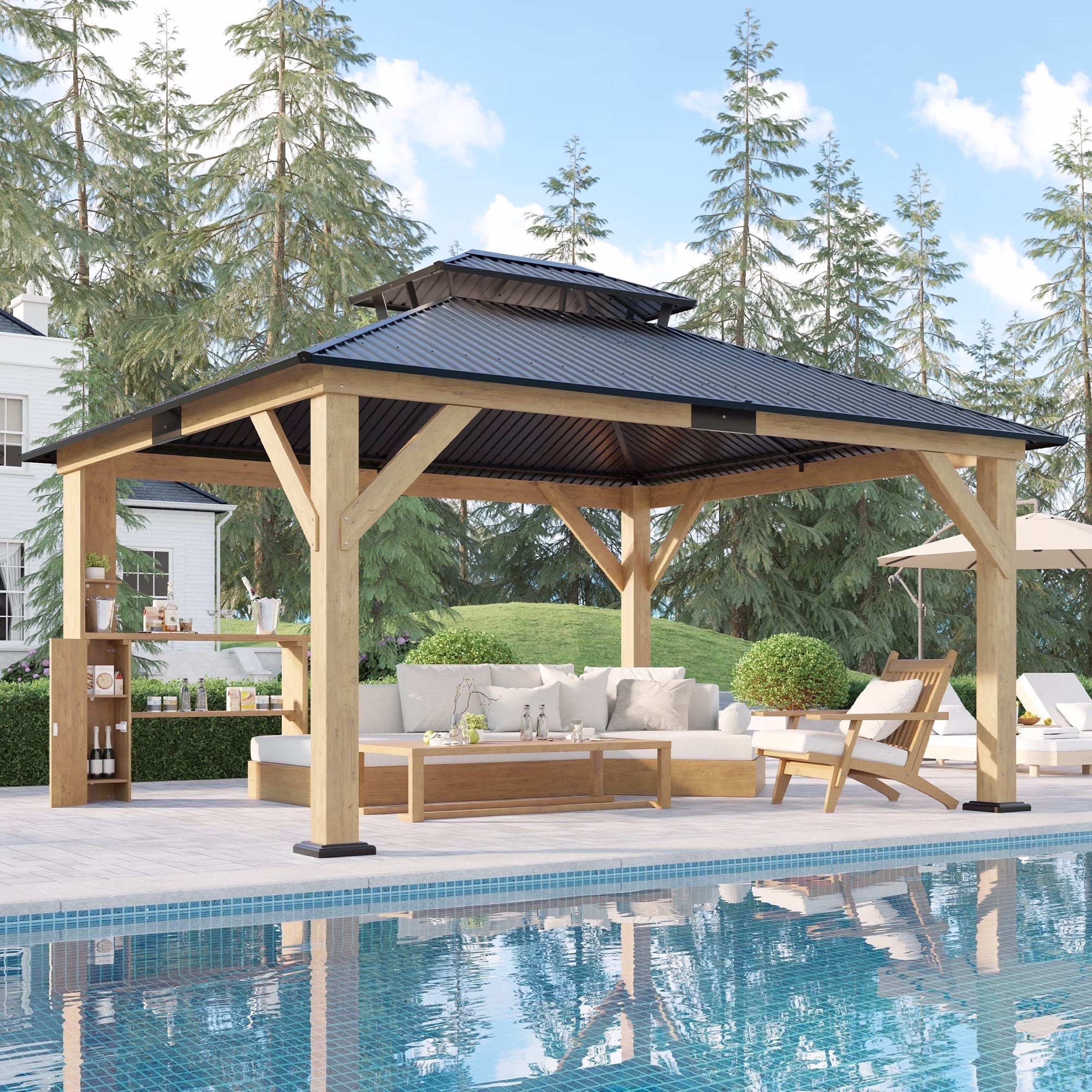 Merluxy Wood Gazebo 10'x12', Wind & Rain Resistant Design, Grill Gazebo for Garden, Backyard