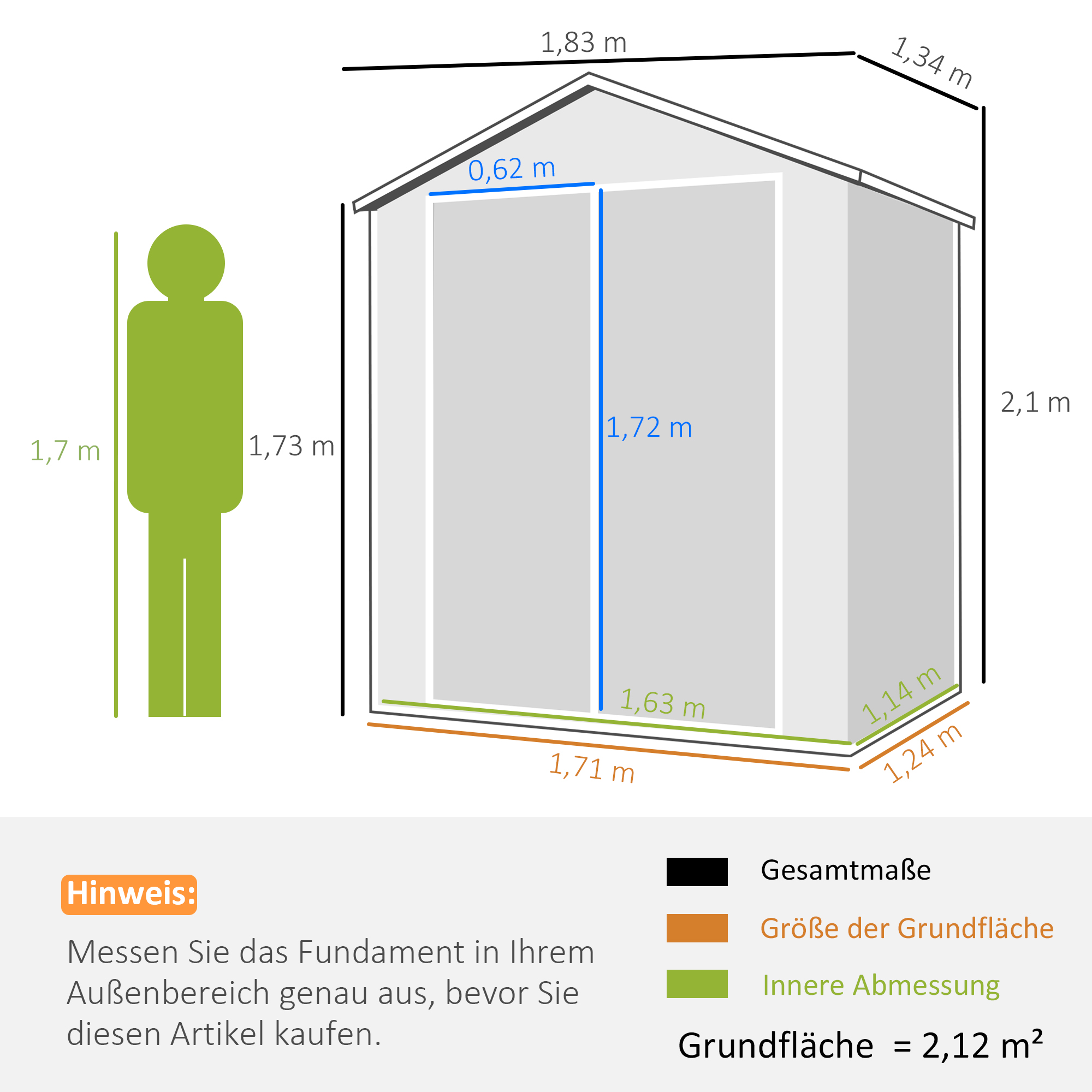 Outsunny Metalen Tuinschuur, afsluitbaar, Dubbele Deur, Raam, Aluminiumframe, 1,80 x 1,30 x 2,10 m, Grijs