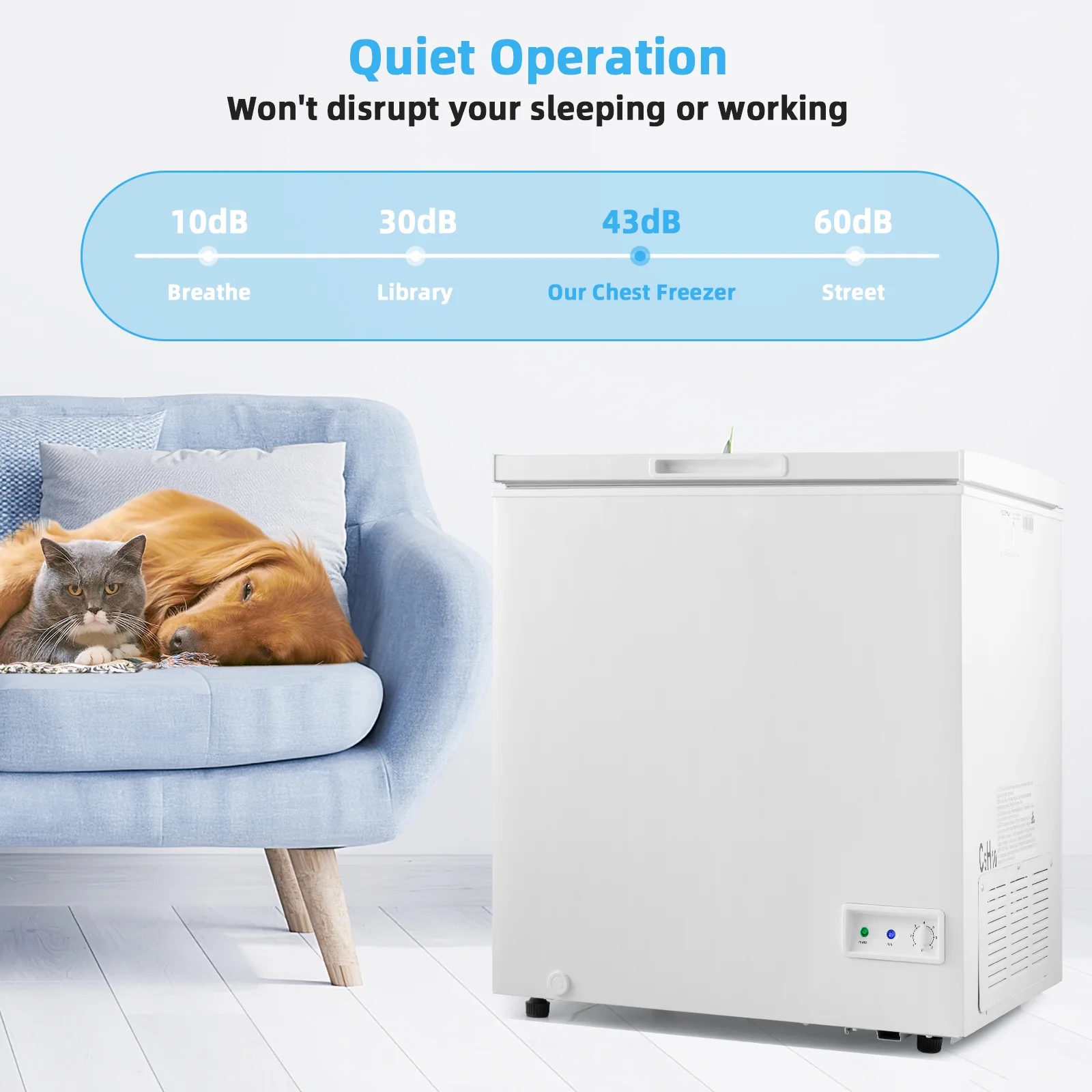 5 Cu Ft Chest Freezer, Freestanding Flip Top Chest Freezer w/ 7 Temperature Settings, Removable Sliding Basket Included, Compact Deep Chest Freezer - Image 5