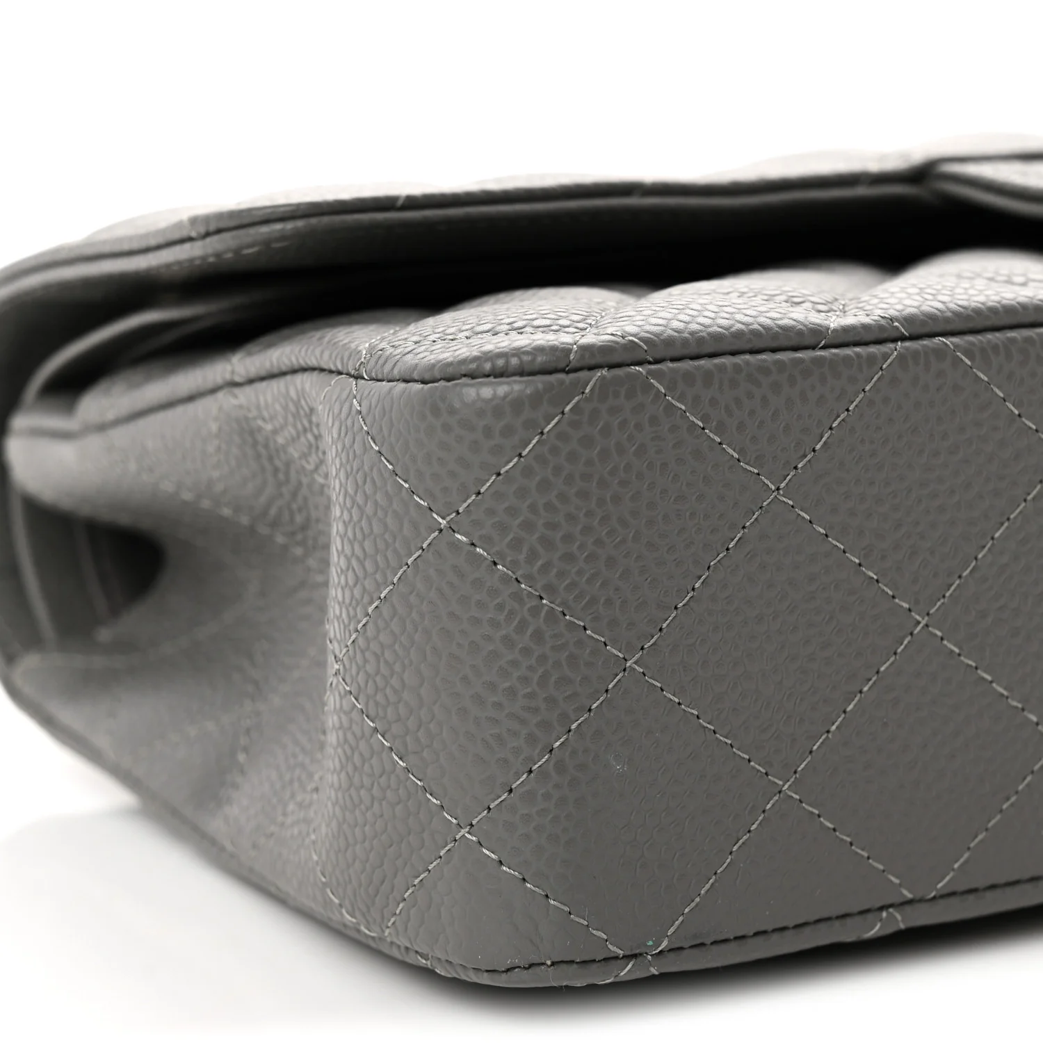 Caviar Quilted Medium Double Flap Grey