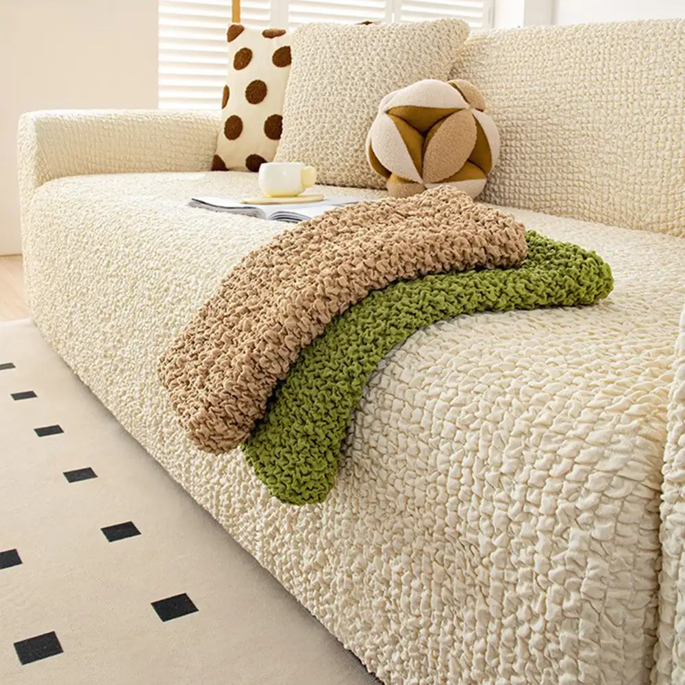 Cream Style Seersucker Breathable Stretchy Full-Coverage Magic Armchair Cover