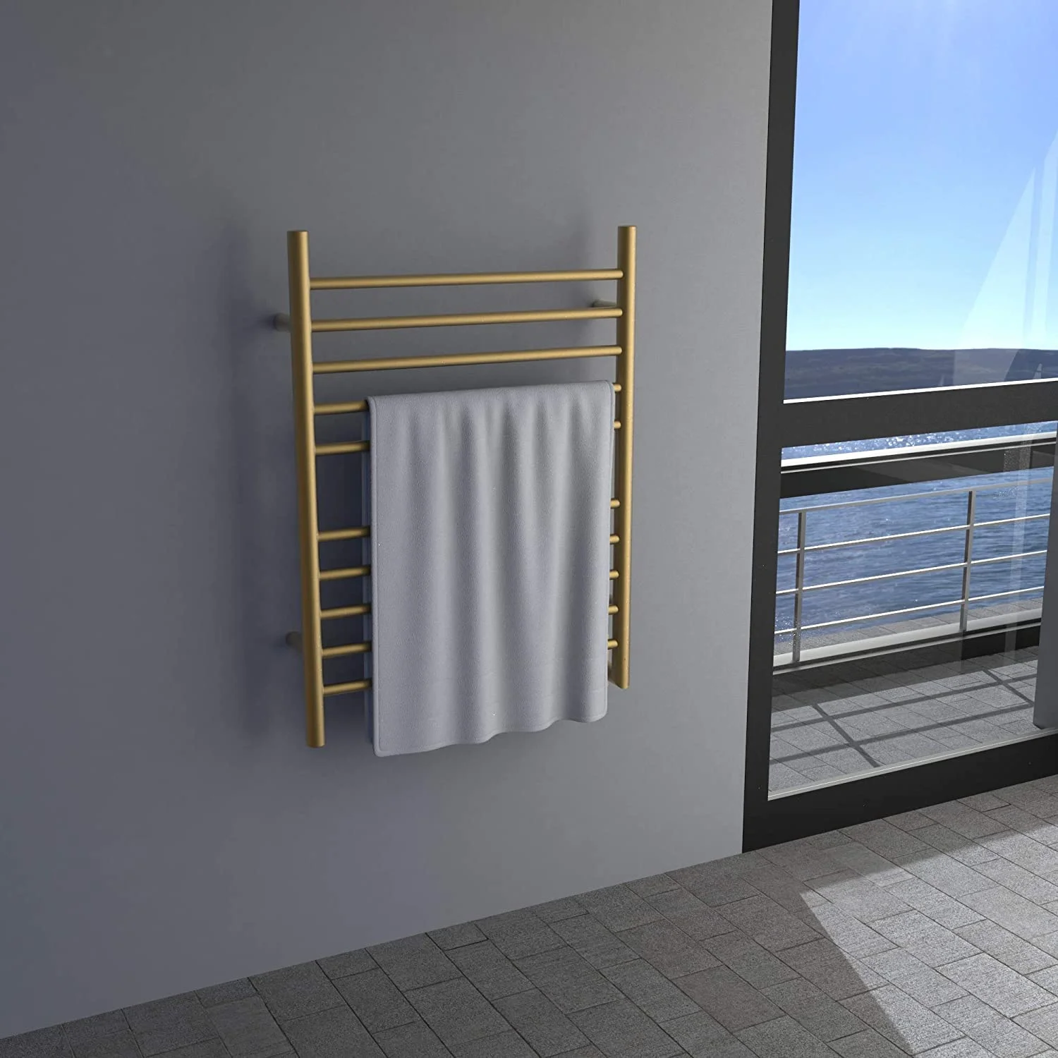 Amba Products 33.5" Gold Hardwired Straight 10 Polished Bar Towel Warmer