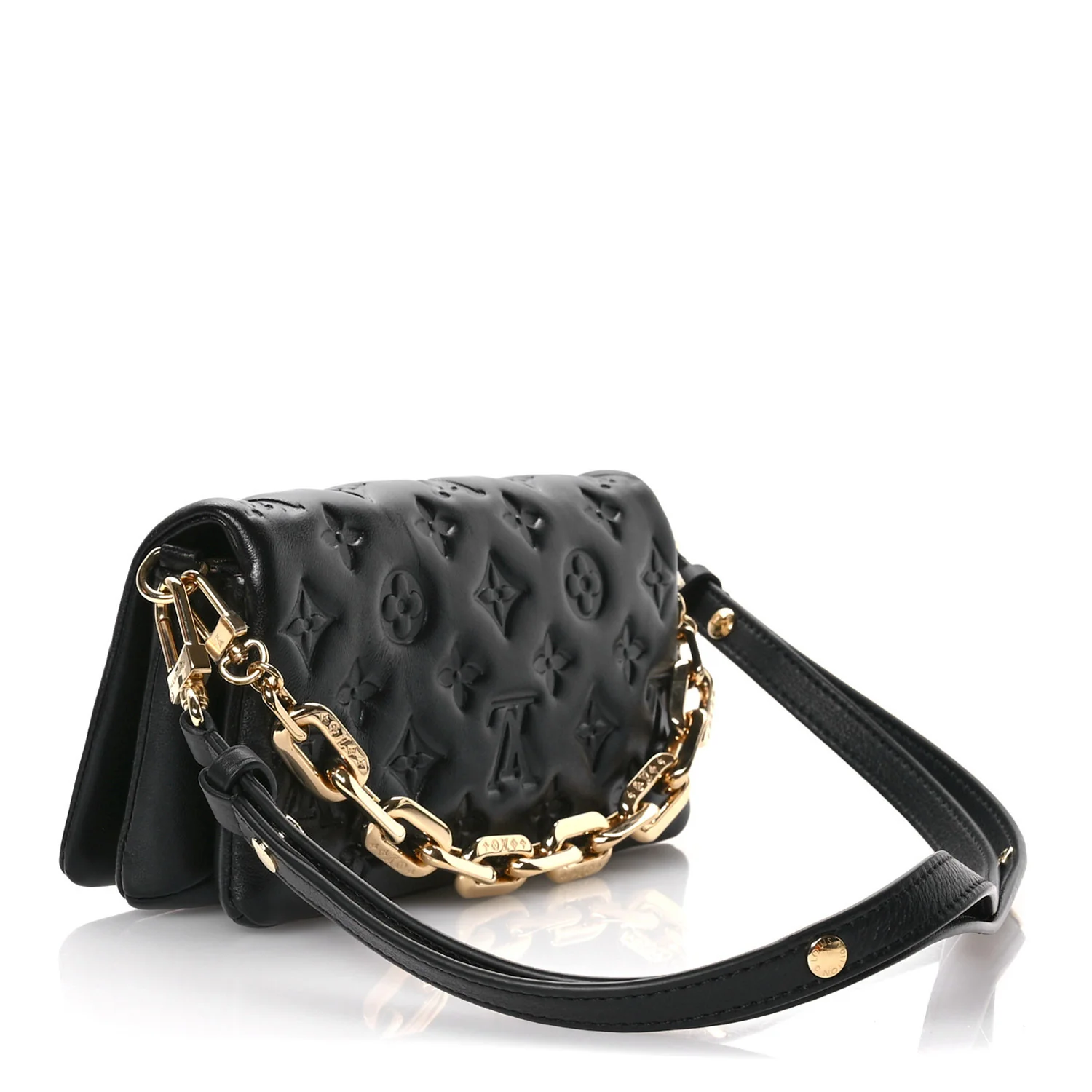 Lambskin Embossed Monogram Pochette Coussin Crossbody Black
