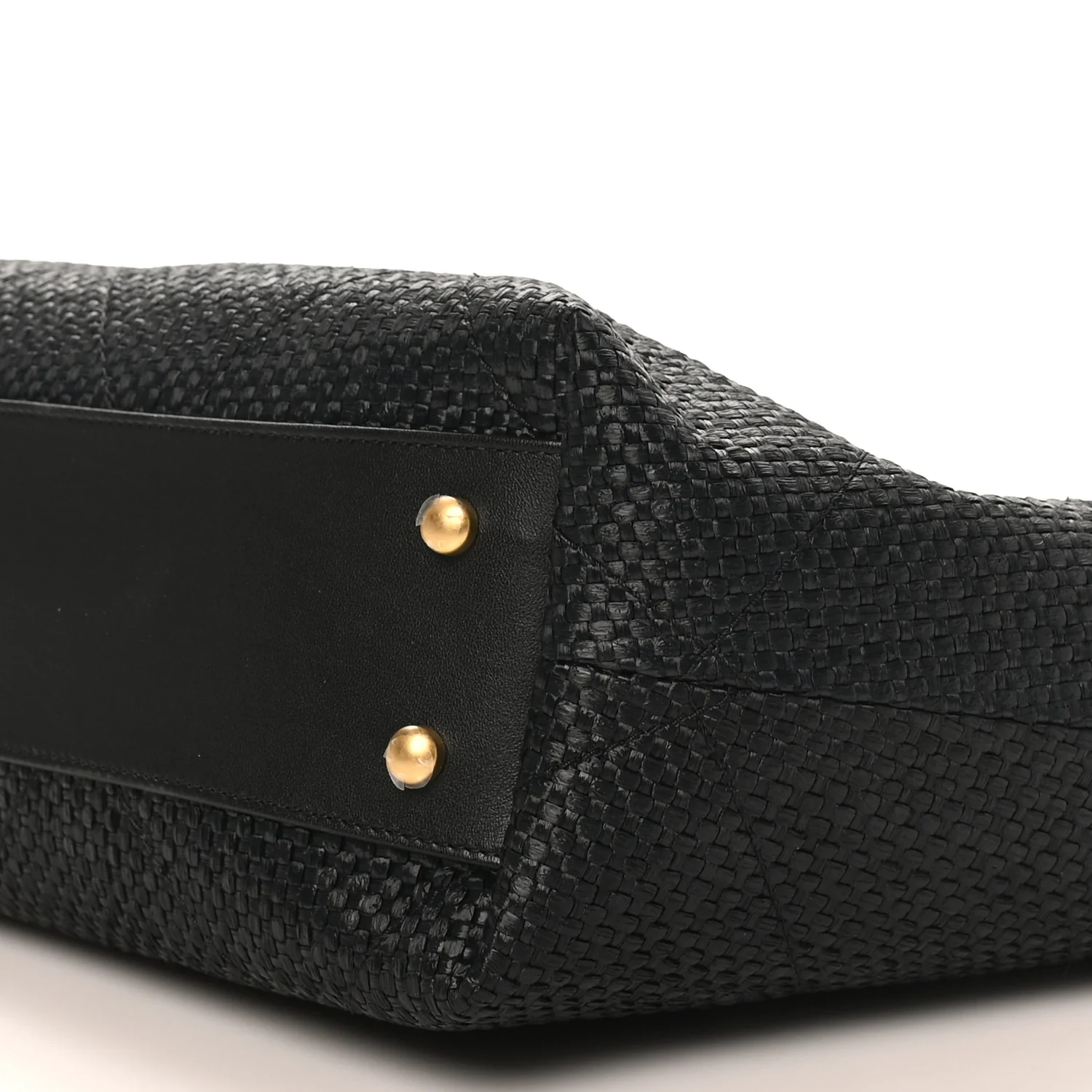 Calfskin Raffia Braided Small Shopping Tote Black White