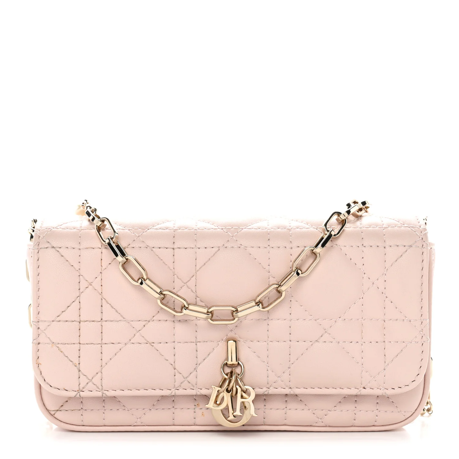 Lambskin Cannage Dior Talk Phone Pouch Rose Poudre
