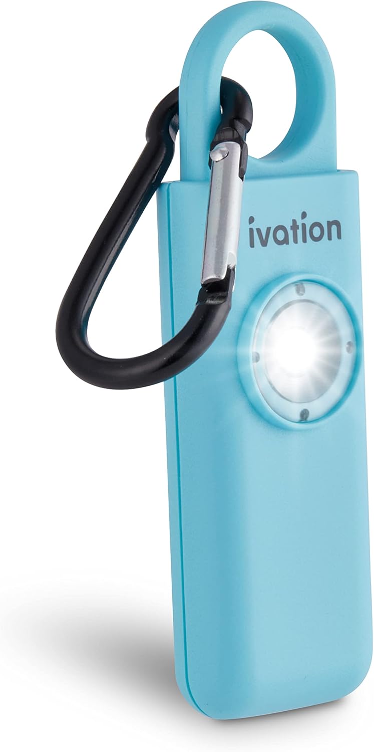 Ivation Personal SOS Alarm Keychain | Self-Defense Safety Siren & LED Panic Strobe Light with Carabiner Clip for Women, Children & Seniors | Pocket Size, Loud 125 dB Sound, Air Travel Friendly