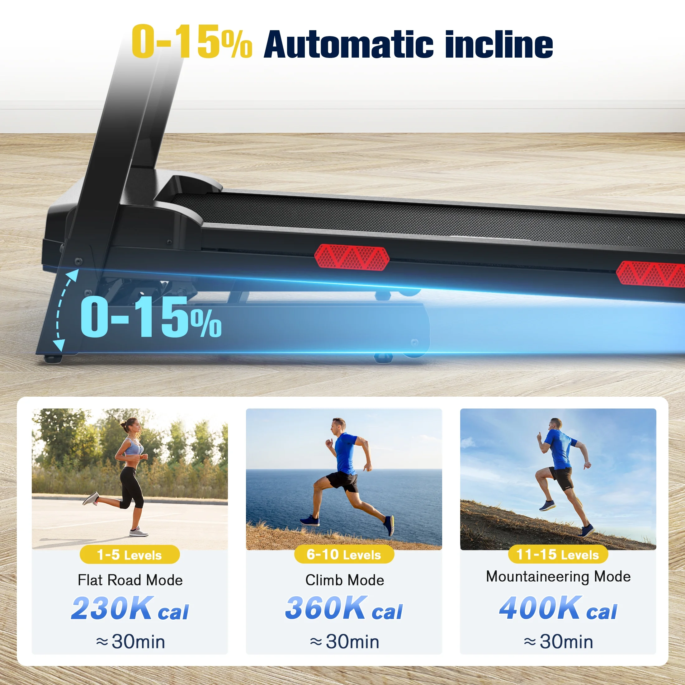 Foldable Treadmill,15% Auto Incline, 350 lb Capacity, Bluetooth, Voice Control, Heart Rate Monitor, for Home Office(Black) - Image 3