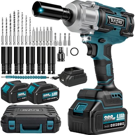 Visseuse à percussion sans fil compatible avec 18 V, 1000 N.m, visseuse à percussion sans balais avec 3600 tr/min, 2 batteries de 4,0 Ah et chargeur rapide, 5 prises à percussion pour pneus de — vue 1