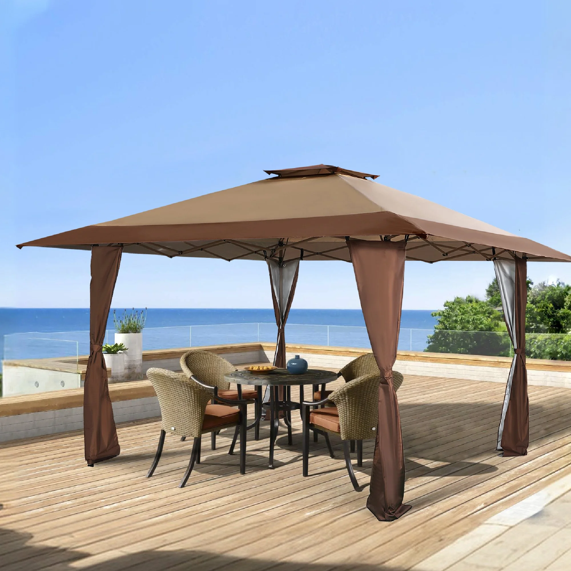 13 x 13 ft Pop Up Canopy Tents Event Shelter for Outside Party Brown - Image 3