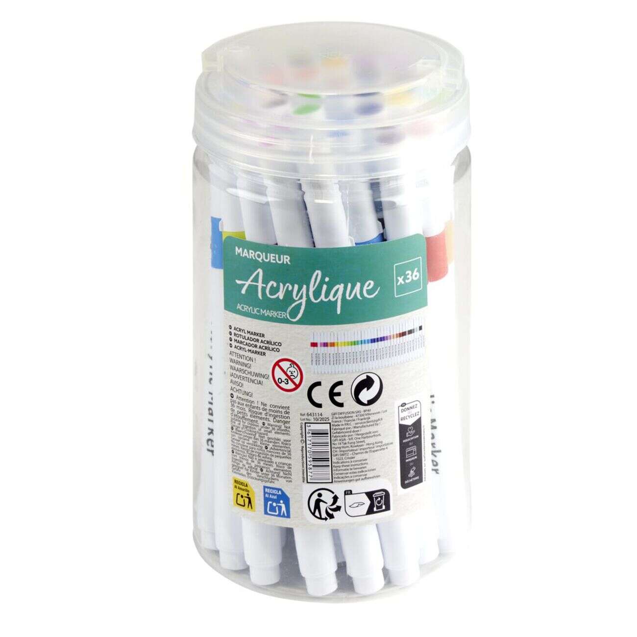 Marqueur acrylique x36 dans pot