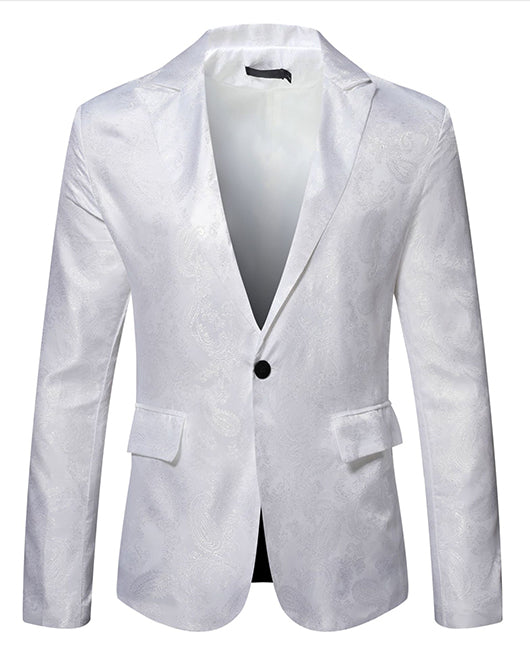 Blazer élégant en satin à col revers, imprimé cachemire et un bouton