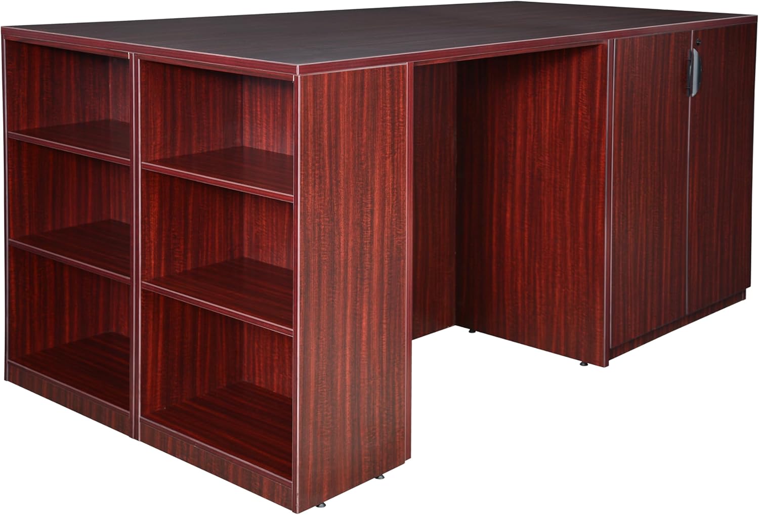 Regency Legacy Stand Up Desk/ 3 Storage Cabinet Quad with Bookcase End- Mahogany