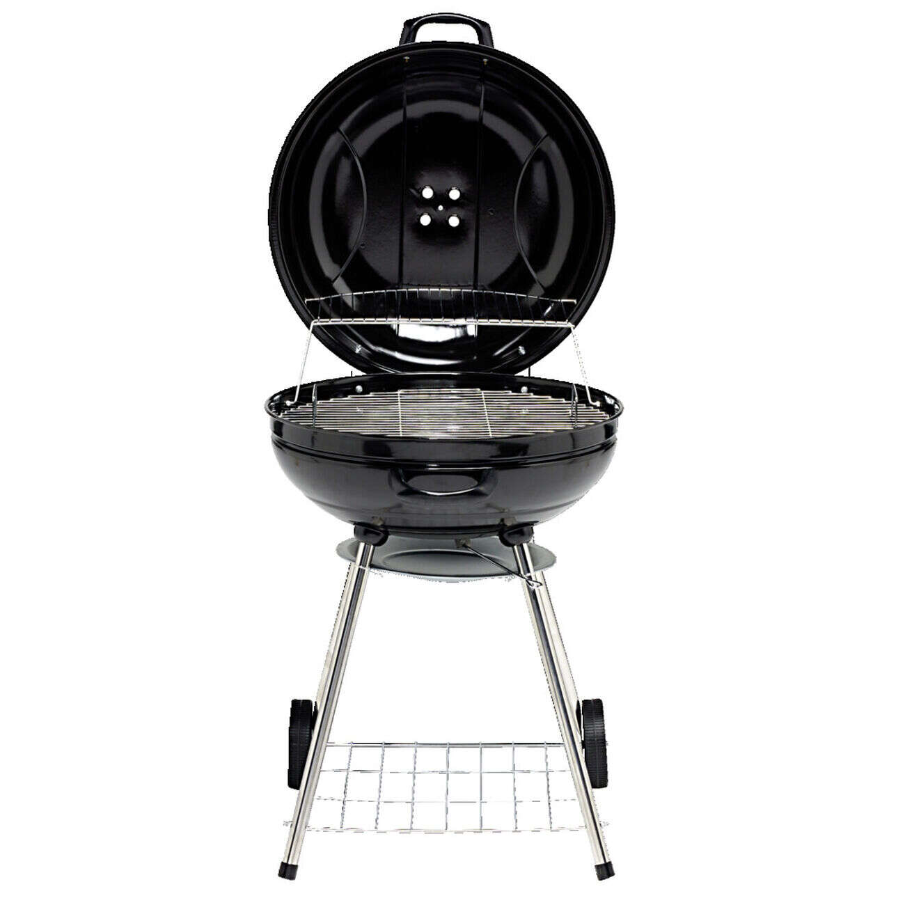 Barbecue charbon 2 roulettes rond Fisher avec couvercle acier noir 66,5x58x90cm