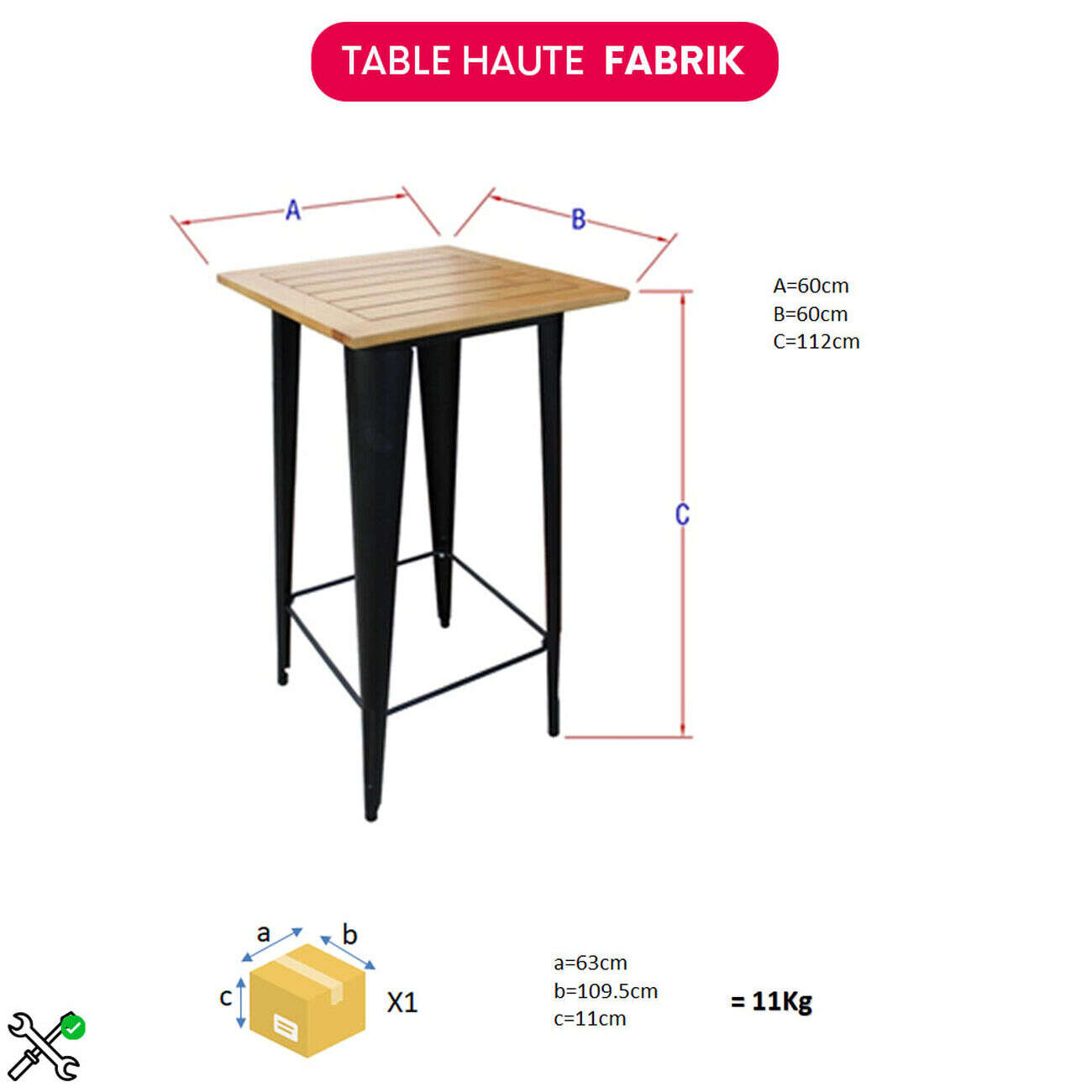 Table haute Fabrik métal et bois