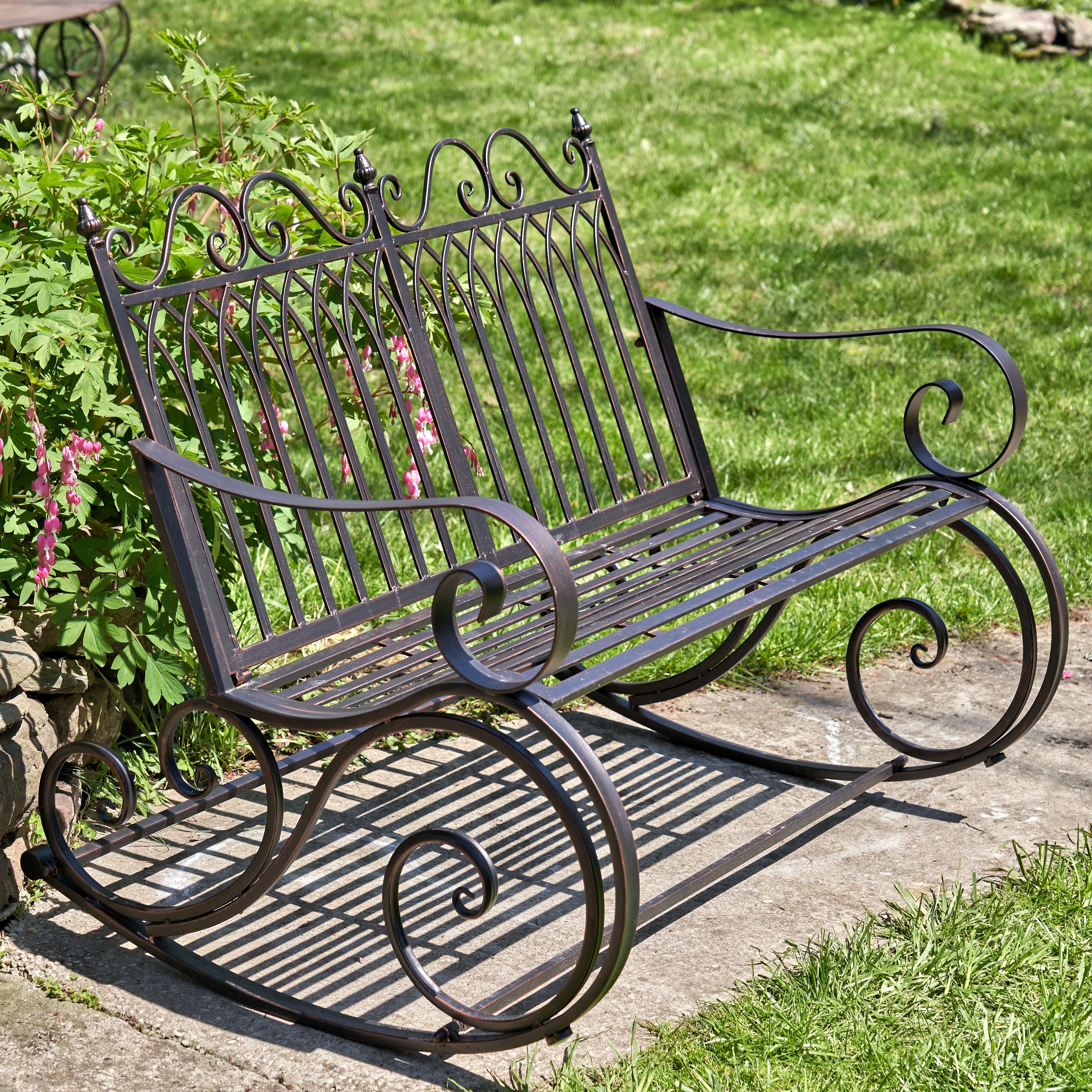 Outdoor Metal Rocking Arm Chair/Bench (Bench, Bronze)(Bench/Bronze) - Image 5